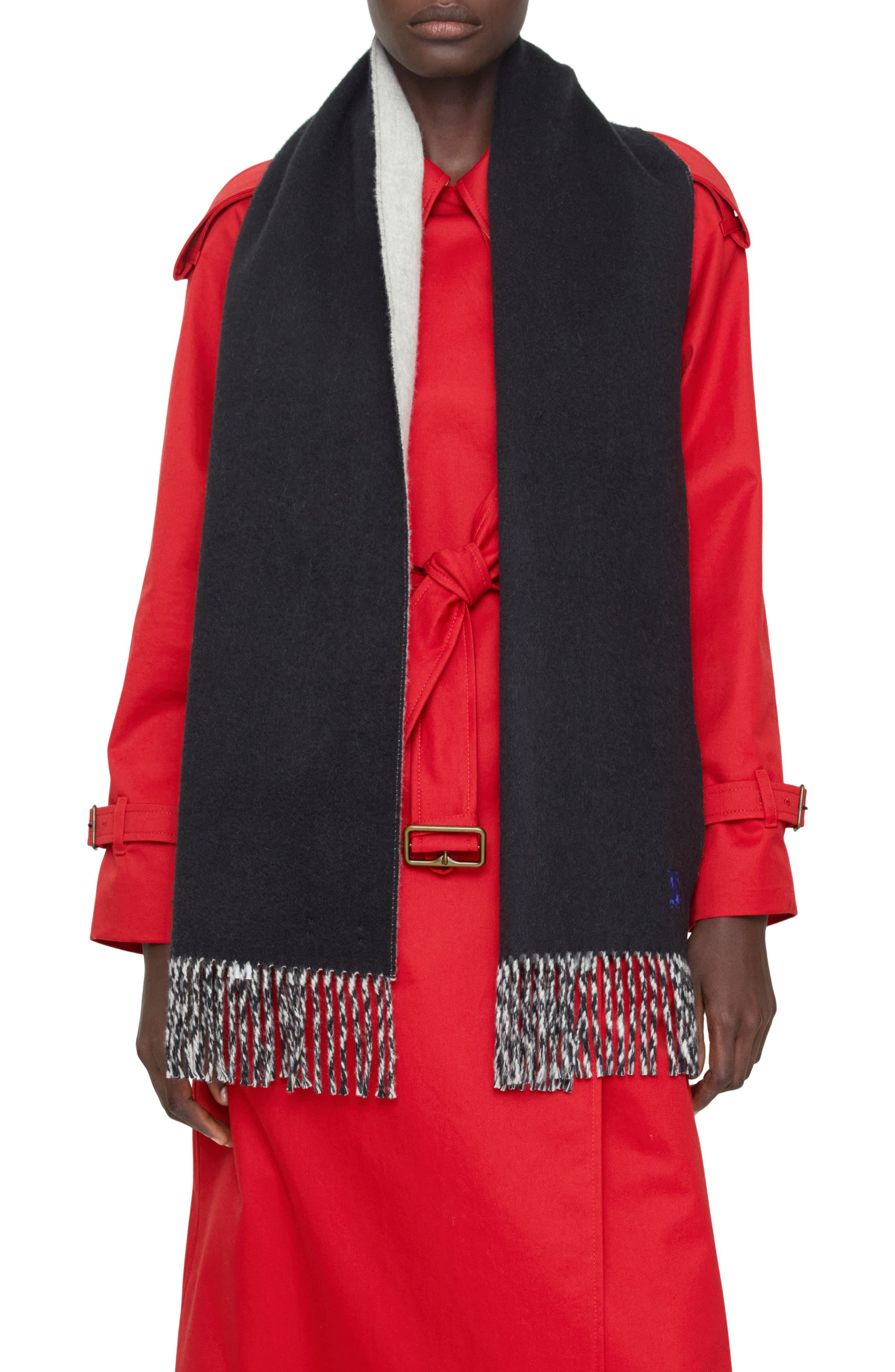burberry Reversible EKD Embroidered Cashmere Scarf in Black/Mitten Grey at Nordstrom - 5