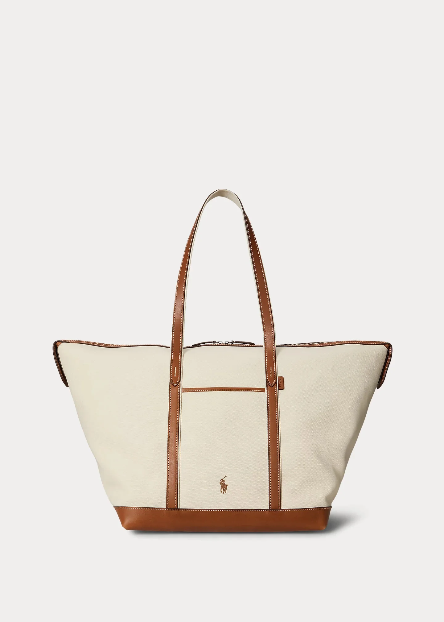 Leather-Trim Canvas Large Shopper Tote - 1