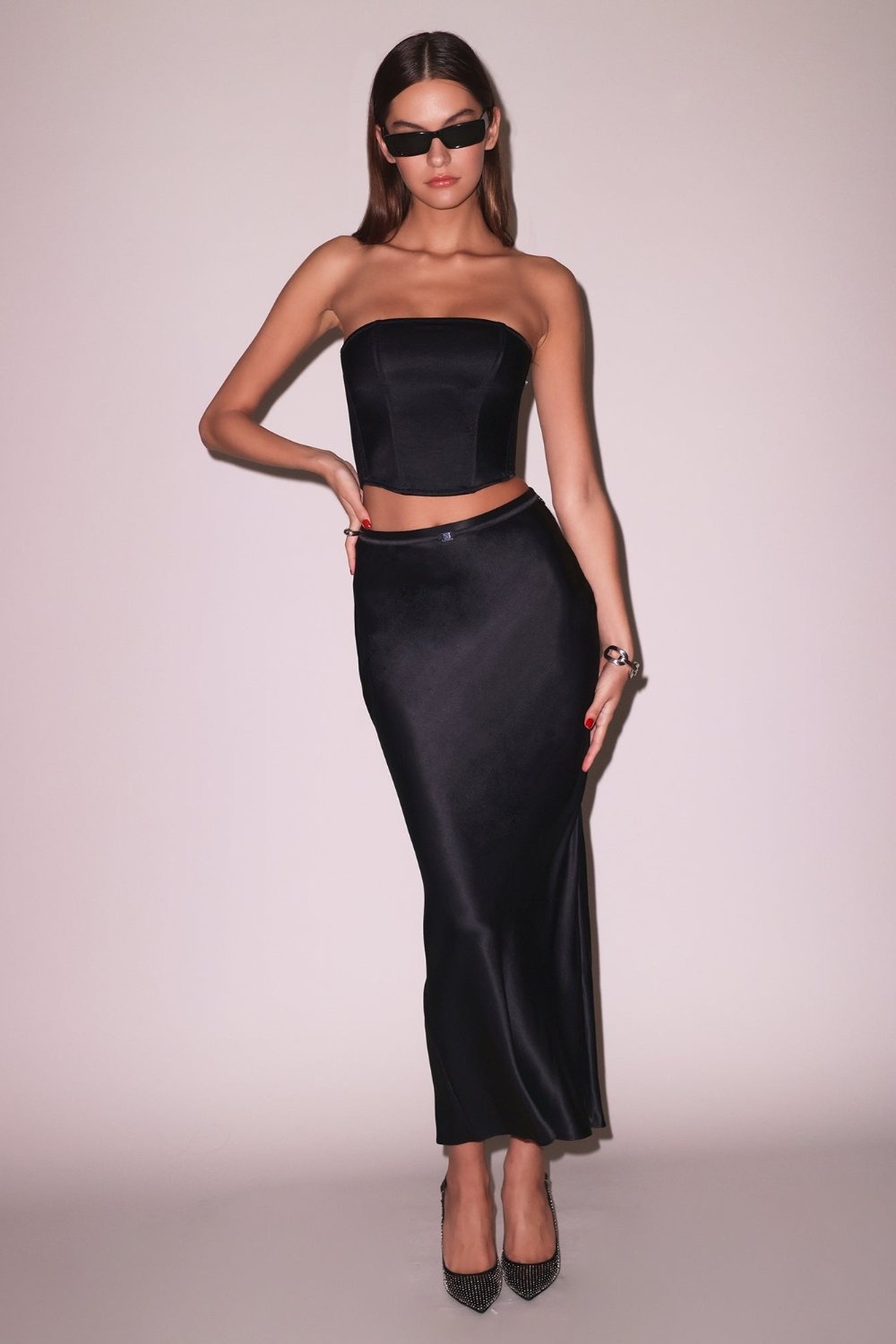 Long Silk Bias Skirt Black - 2
