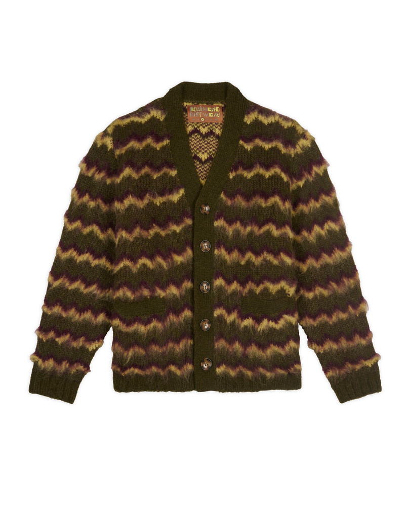 Zig Zag Striped Cardigan - Olive Multi 1