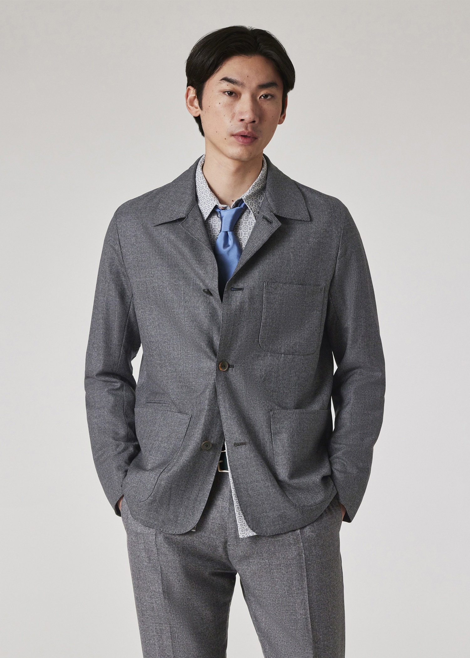 Grey Check Wool Work Jacket and Tapered-Fit Trousers Co-ord - 8