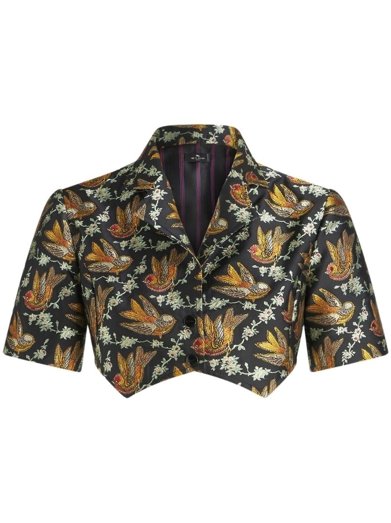 floral-print cropped shirt - 1