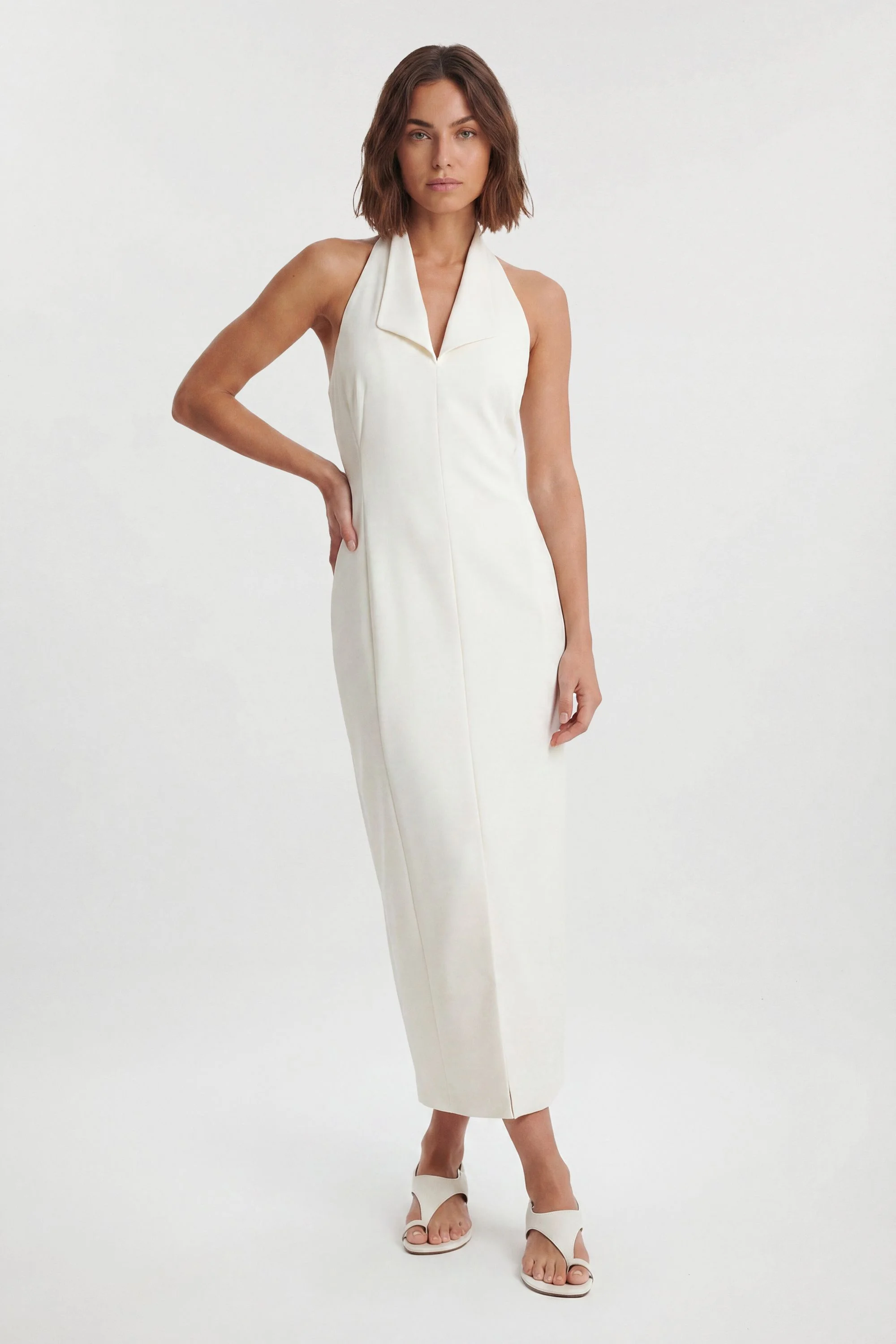 Satin Tux Back Detail Tailored Midi Dress - 1