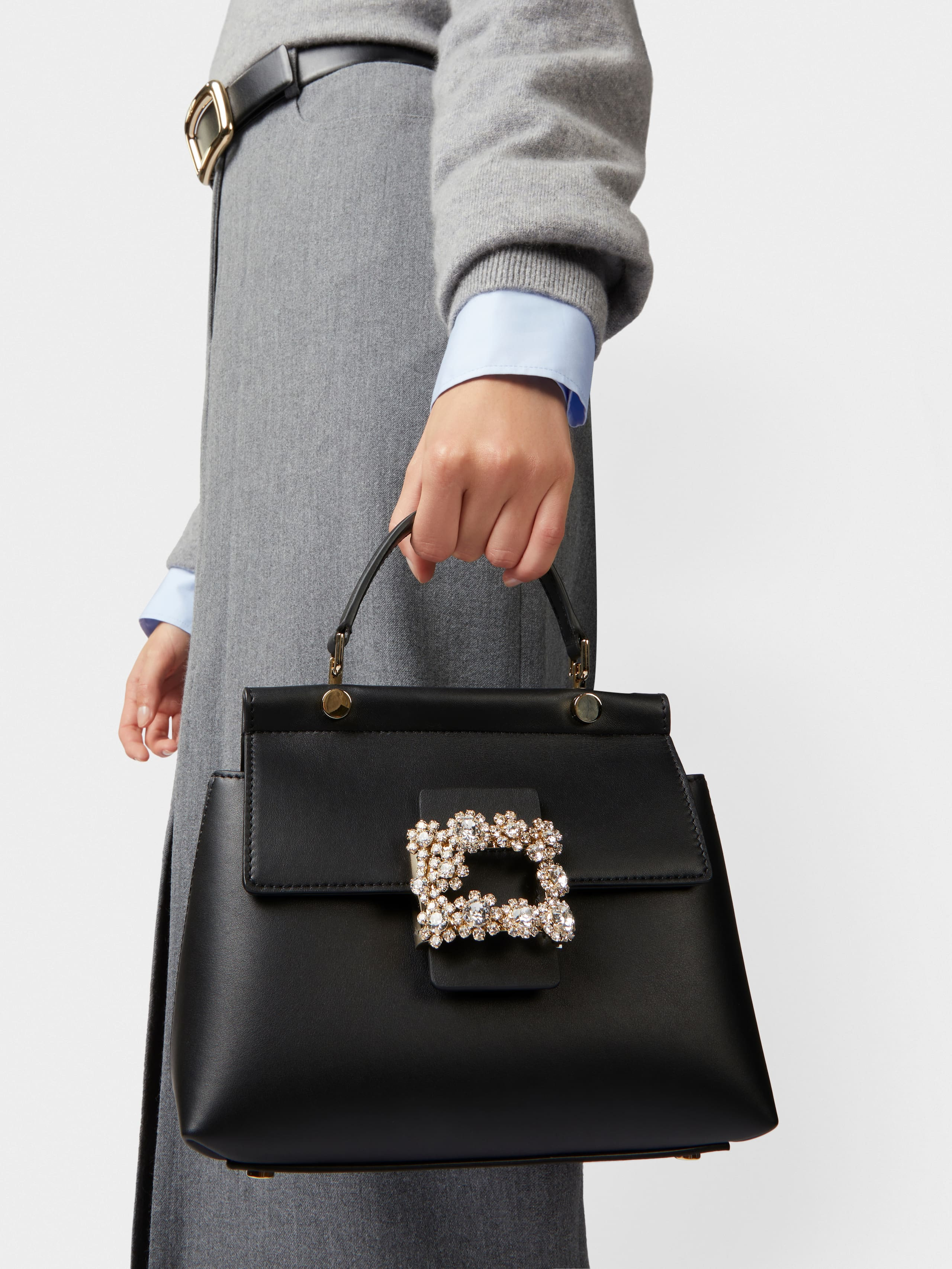 Viv' Cabas Flower Strass Buckle Mini Bag in Leather - 8
