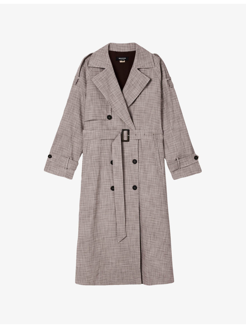 Checked Belted-Waist Stretch-Woven Trench Coat 1