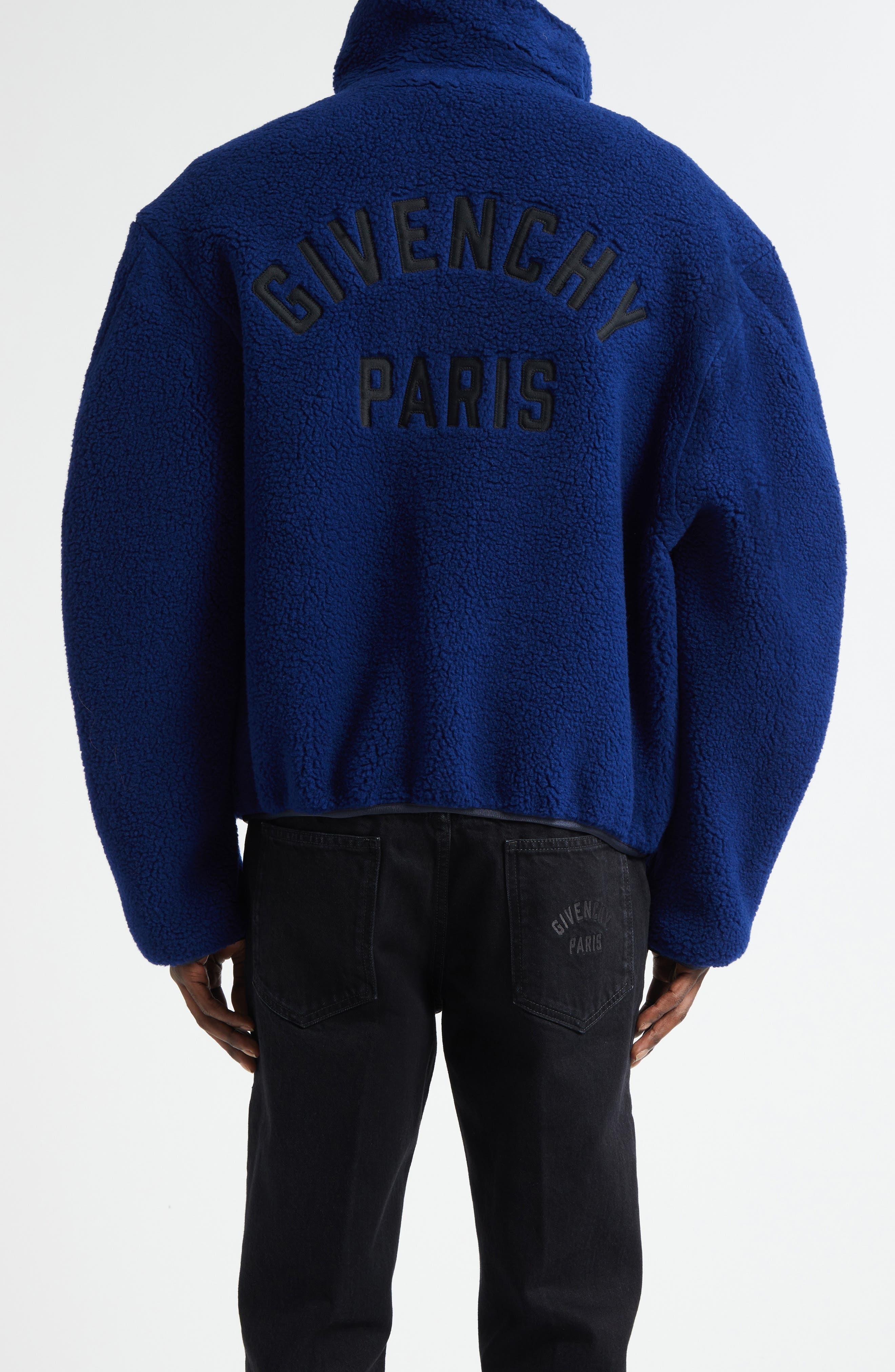 Givenchy Logo Embroidered Couture Sleeve Fleece Jacket in Bright Blue at Nordstrom - 3