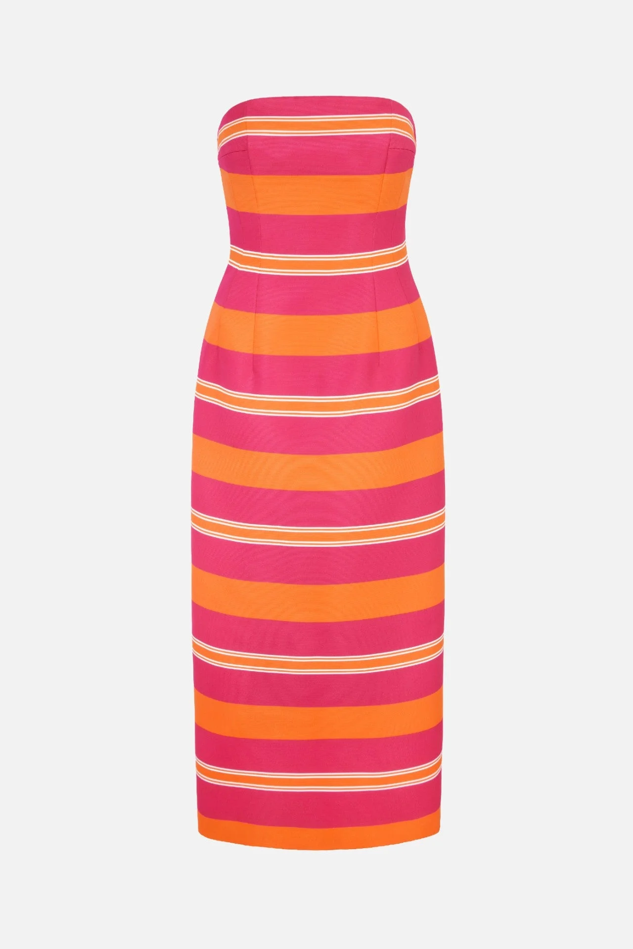 Leila Dress in Hot Pink & Orange Stripe Taffeta Faille - 1