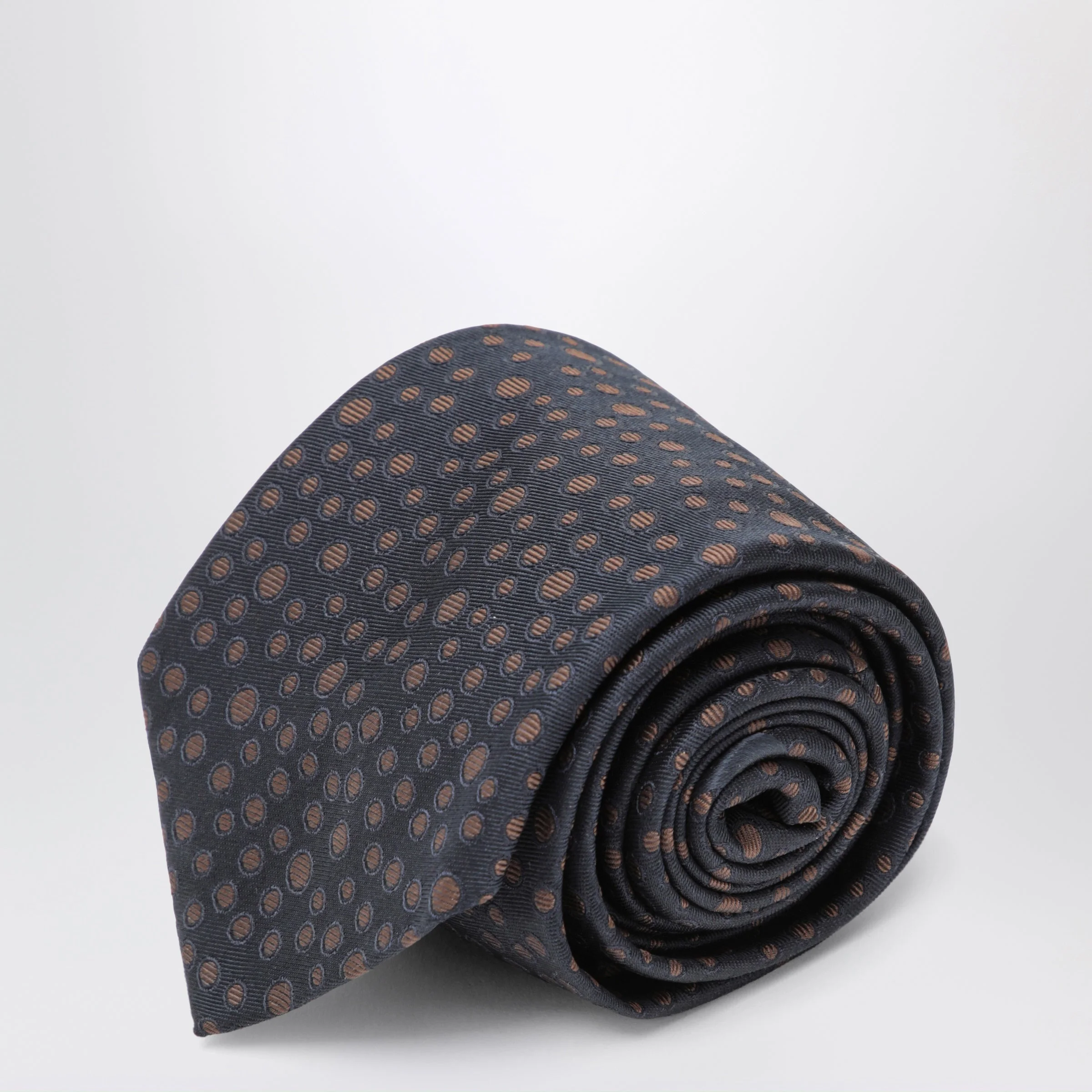 Marine/Brown polka-dot silk tie - 1