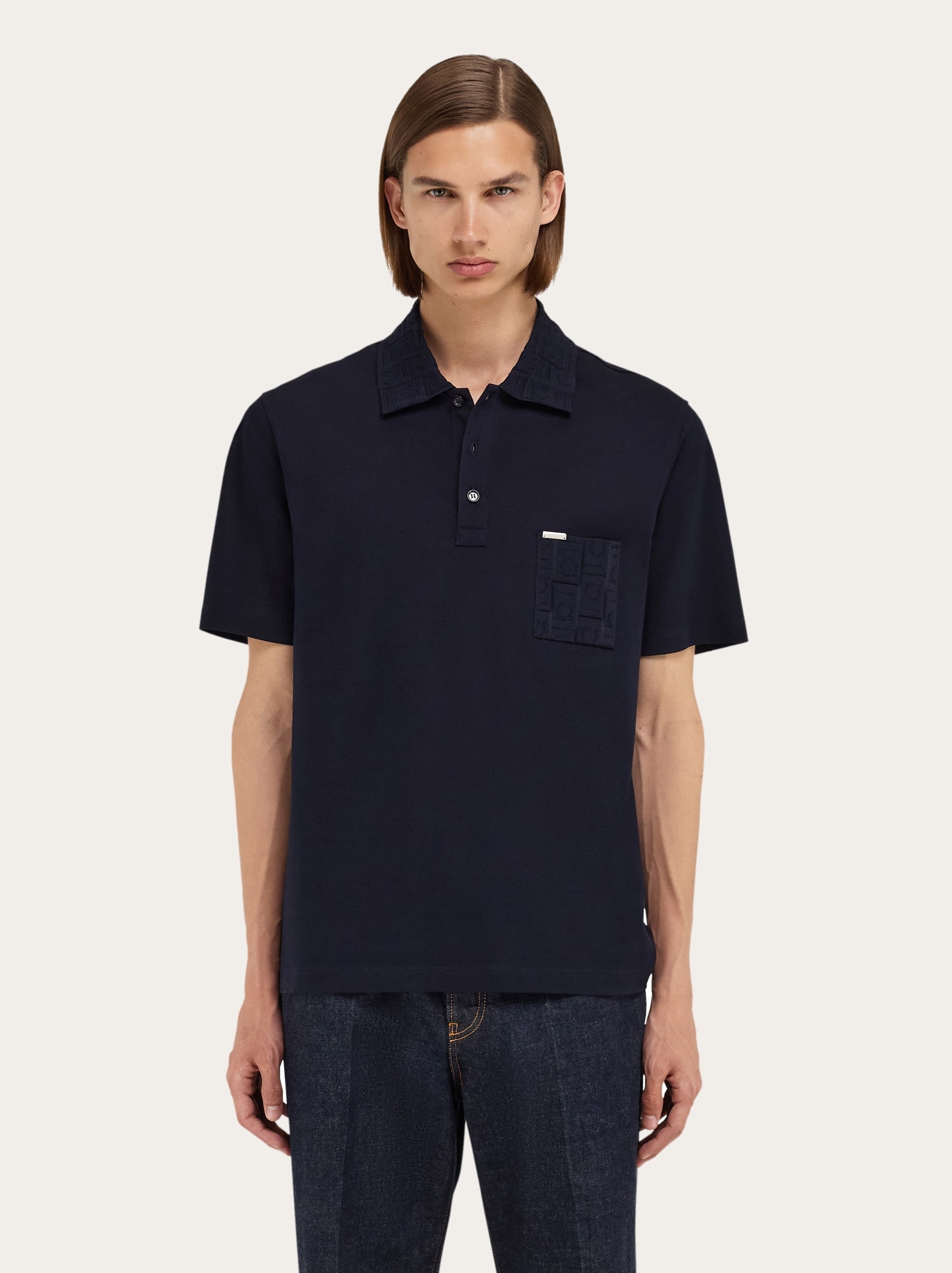 V-neck polo with jacquard pocket detail - 2