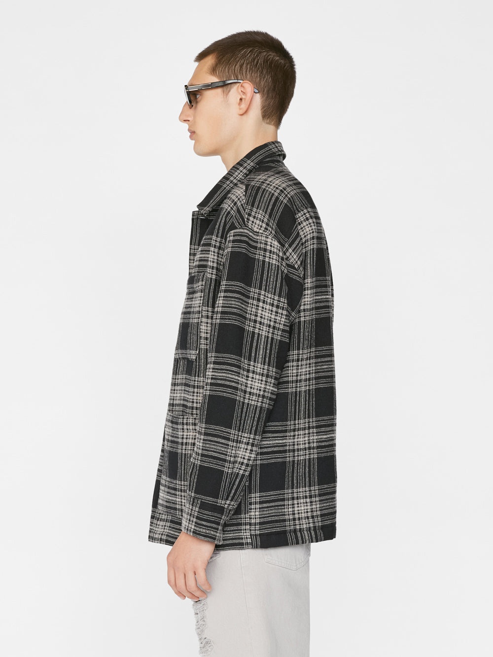 Padded Checked Flannel Overshirt in Noir - 7