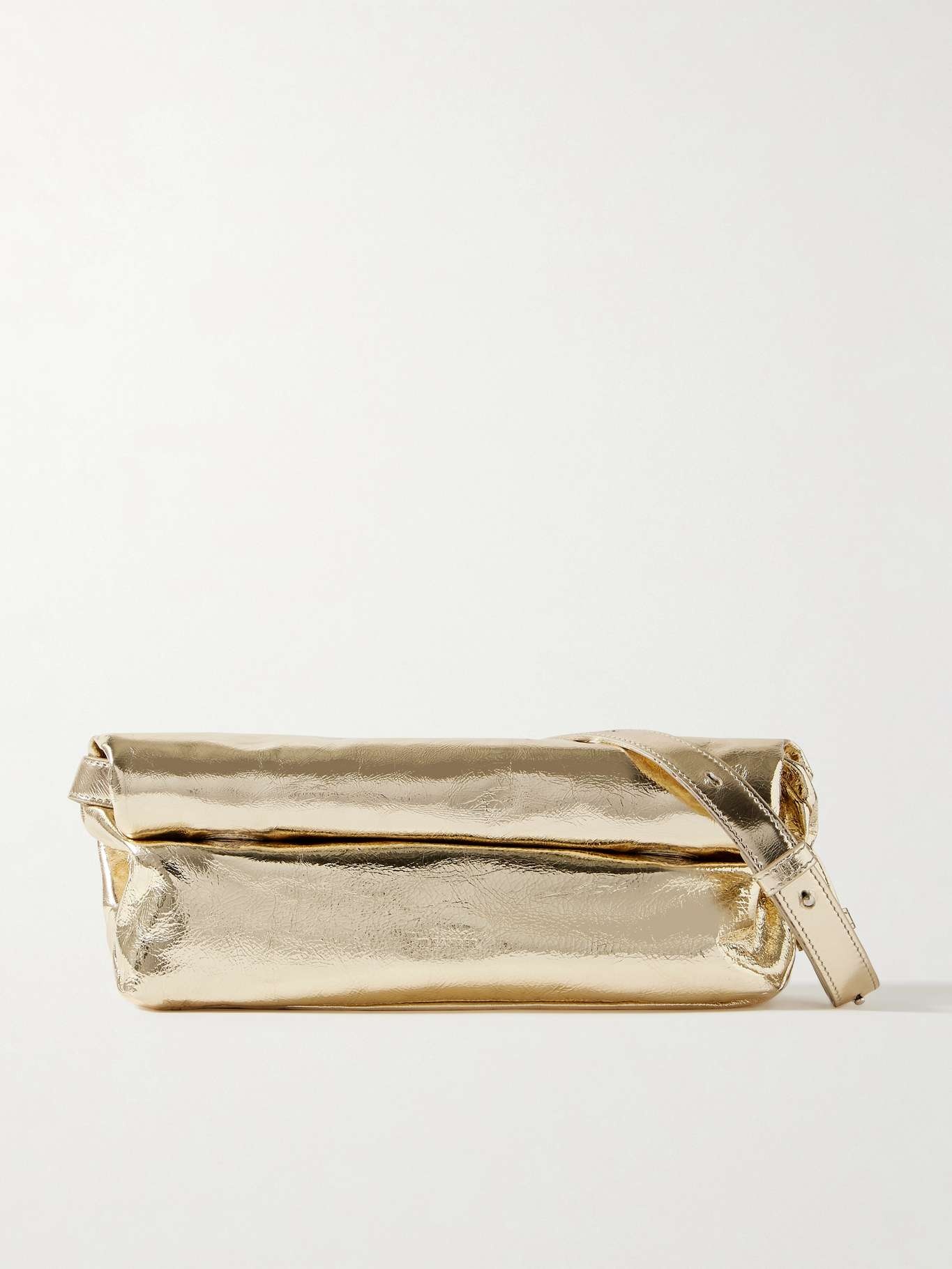 Rollup metallic crinkled-leather shoulder bag - 1