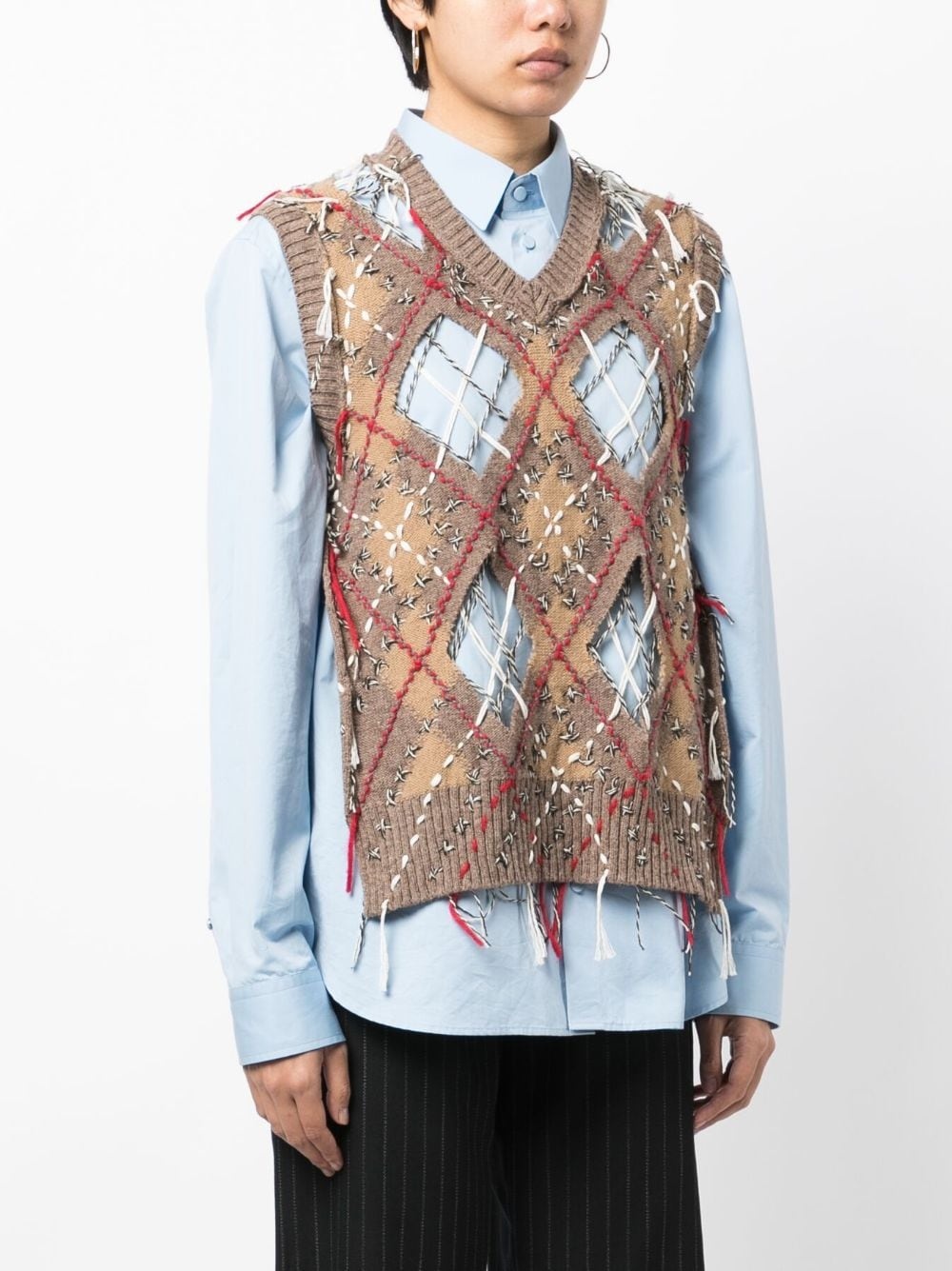frayed-detailing sleeveless knitted jumper - 3