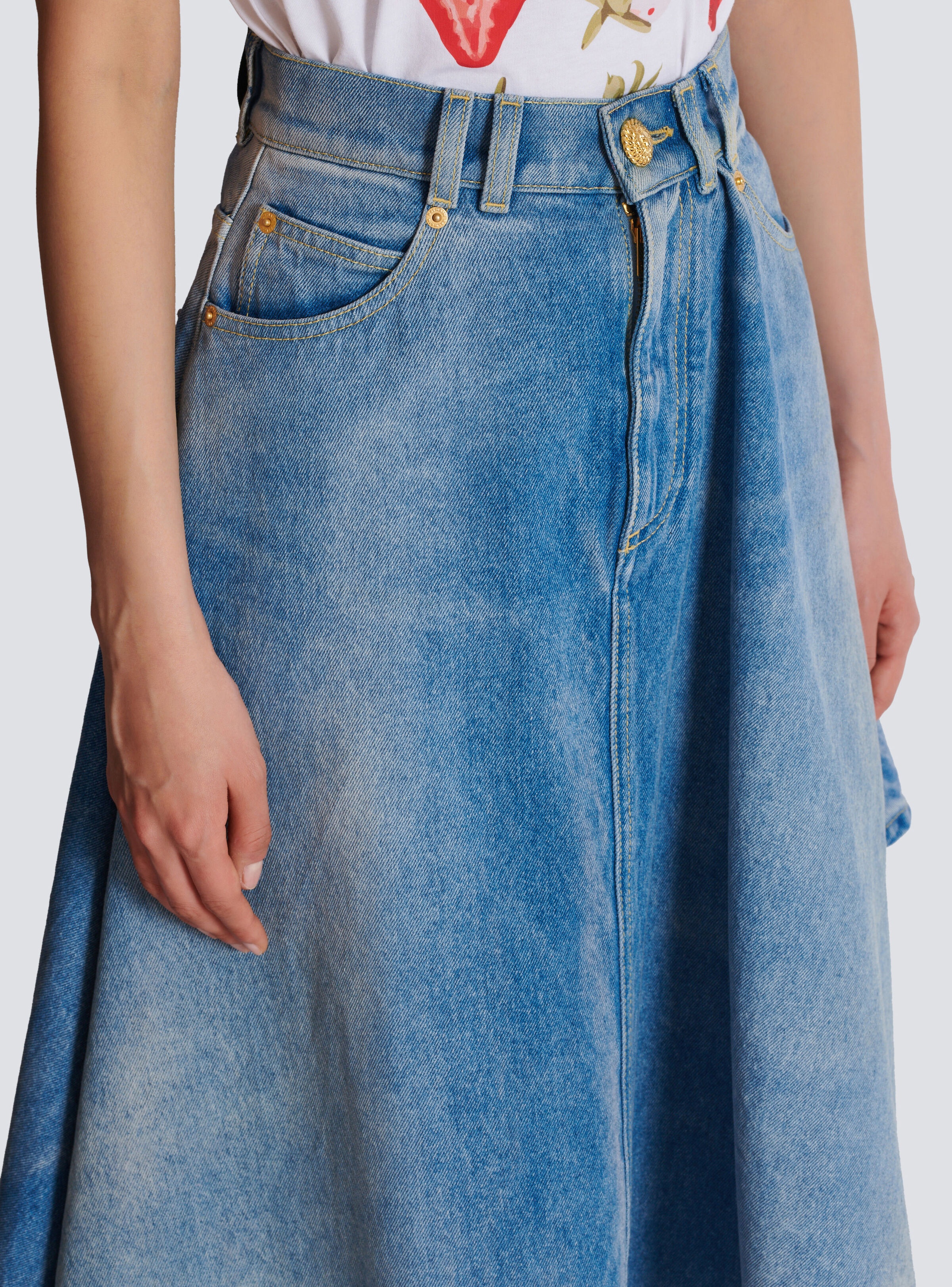 Pleated asymmetric denim skirt - 7