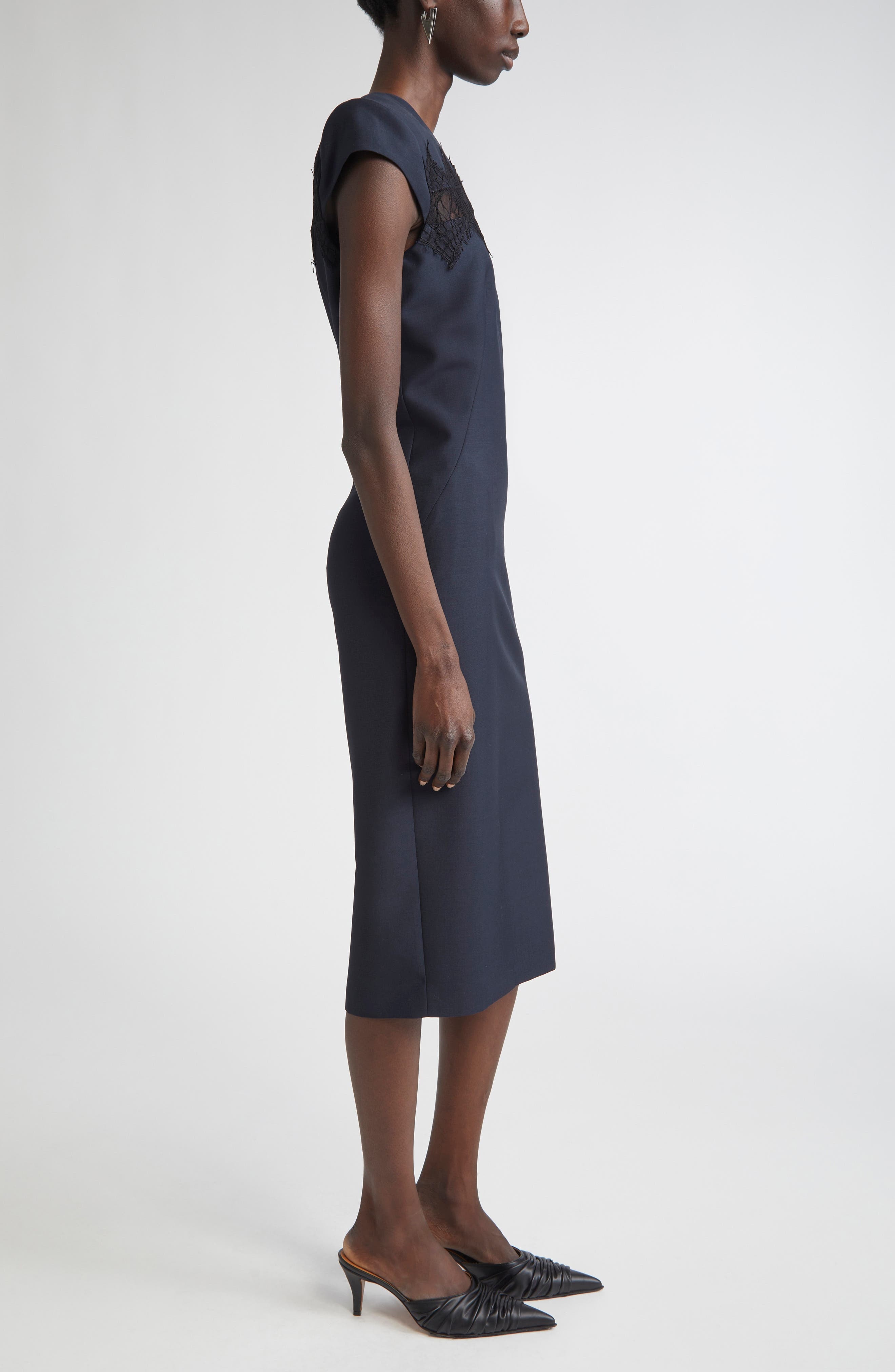McQueen Day Lace Cutout Wool & Mohair Sheath Dress in Navy at Nordstrom - 3