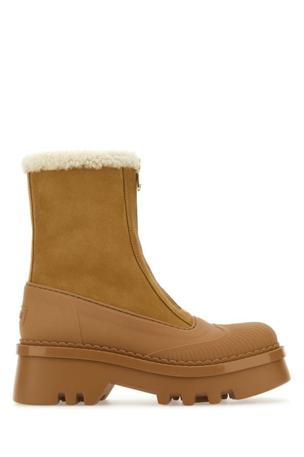 Chloe Woman Camel Suede And Rubber Raina Ankle Boots - 1