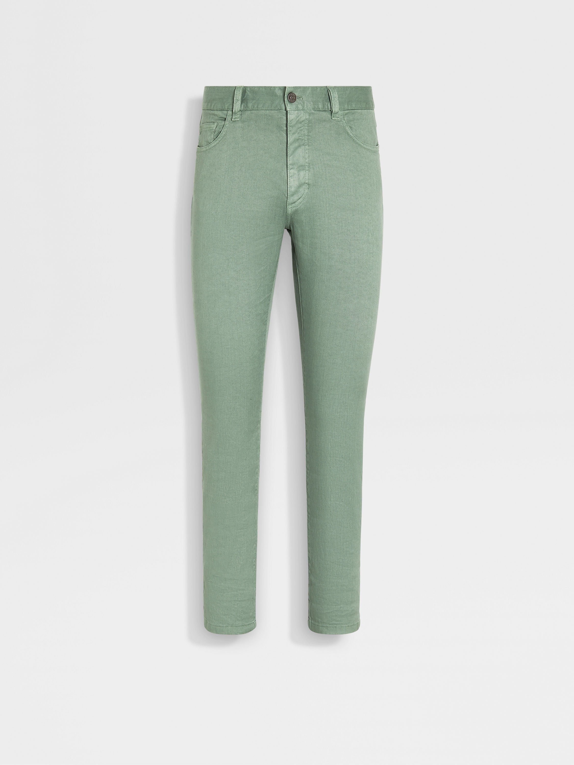 SAGE GREEN STRETCH LINEN AND COTTON ROCCIA JEANS - 1