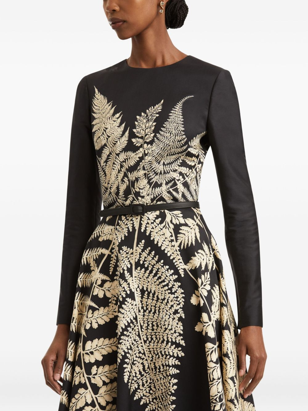 fern-print belted midi dress - 5