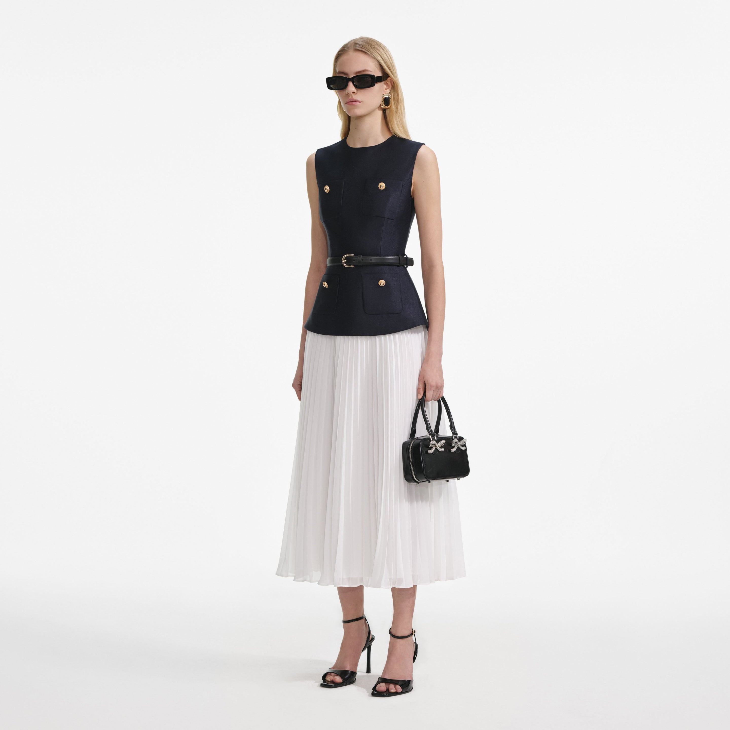 Navy Taffeta Midi Dress - 2