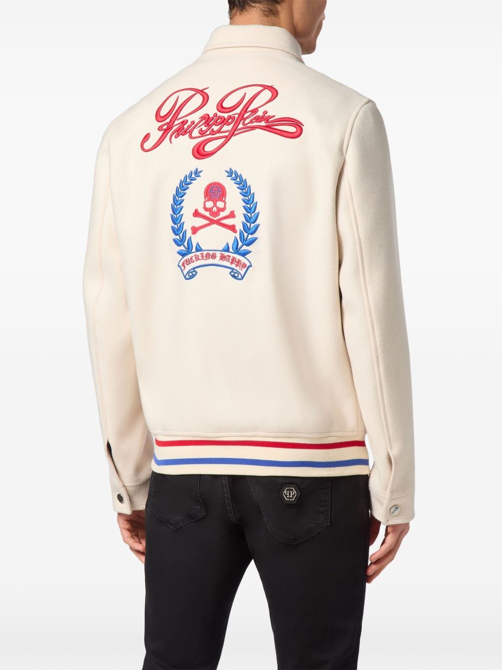 skull-embroidered shirt jacket - 3