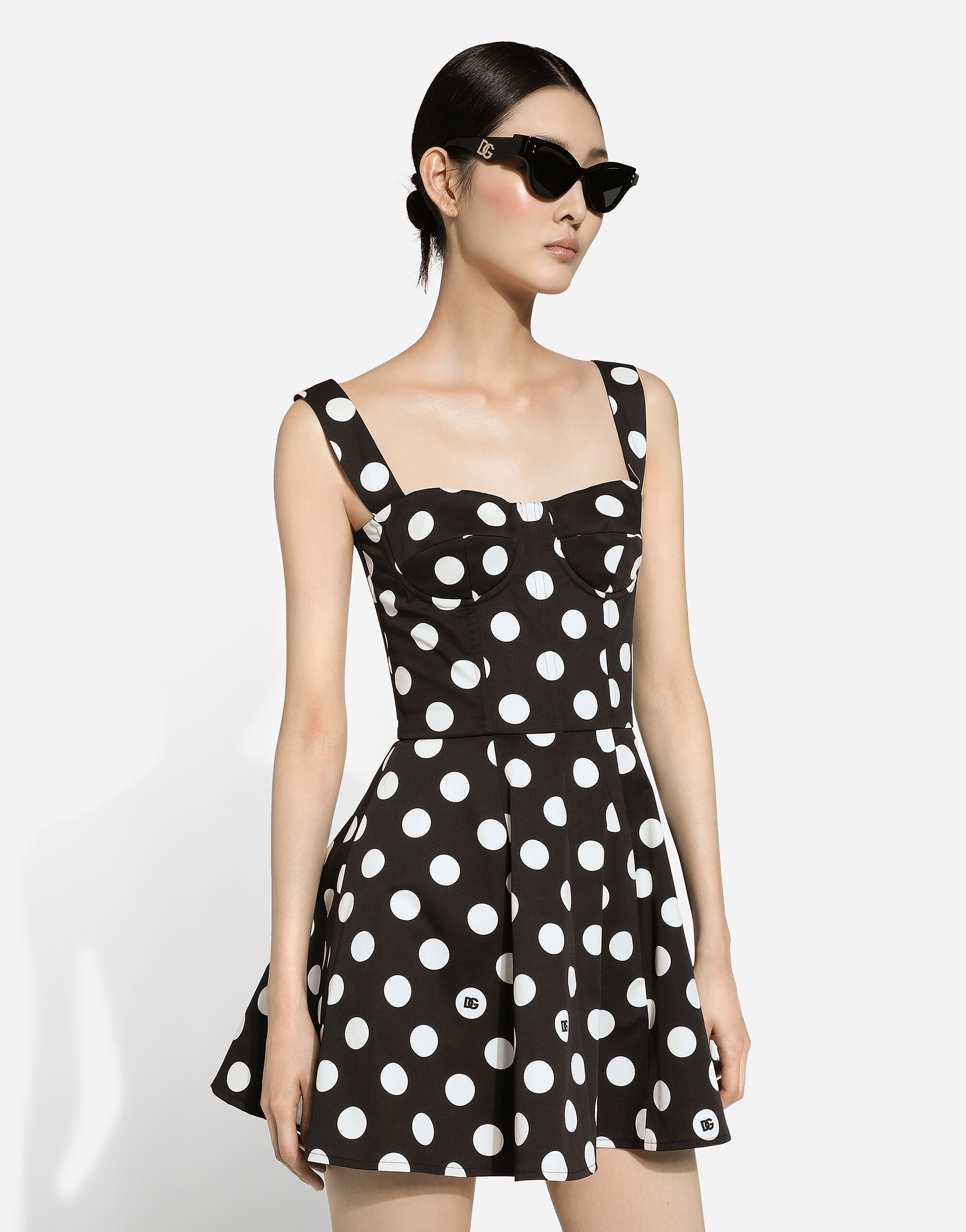 Cotton drill corset minidress with polka-dot print - 4