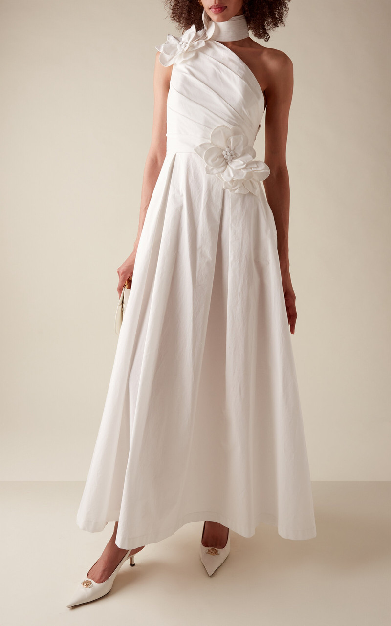 ELIE SAAB Floral-Appliquéd Cotton Poplin Maxi Dress off-white outlook