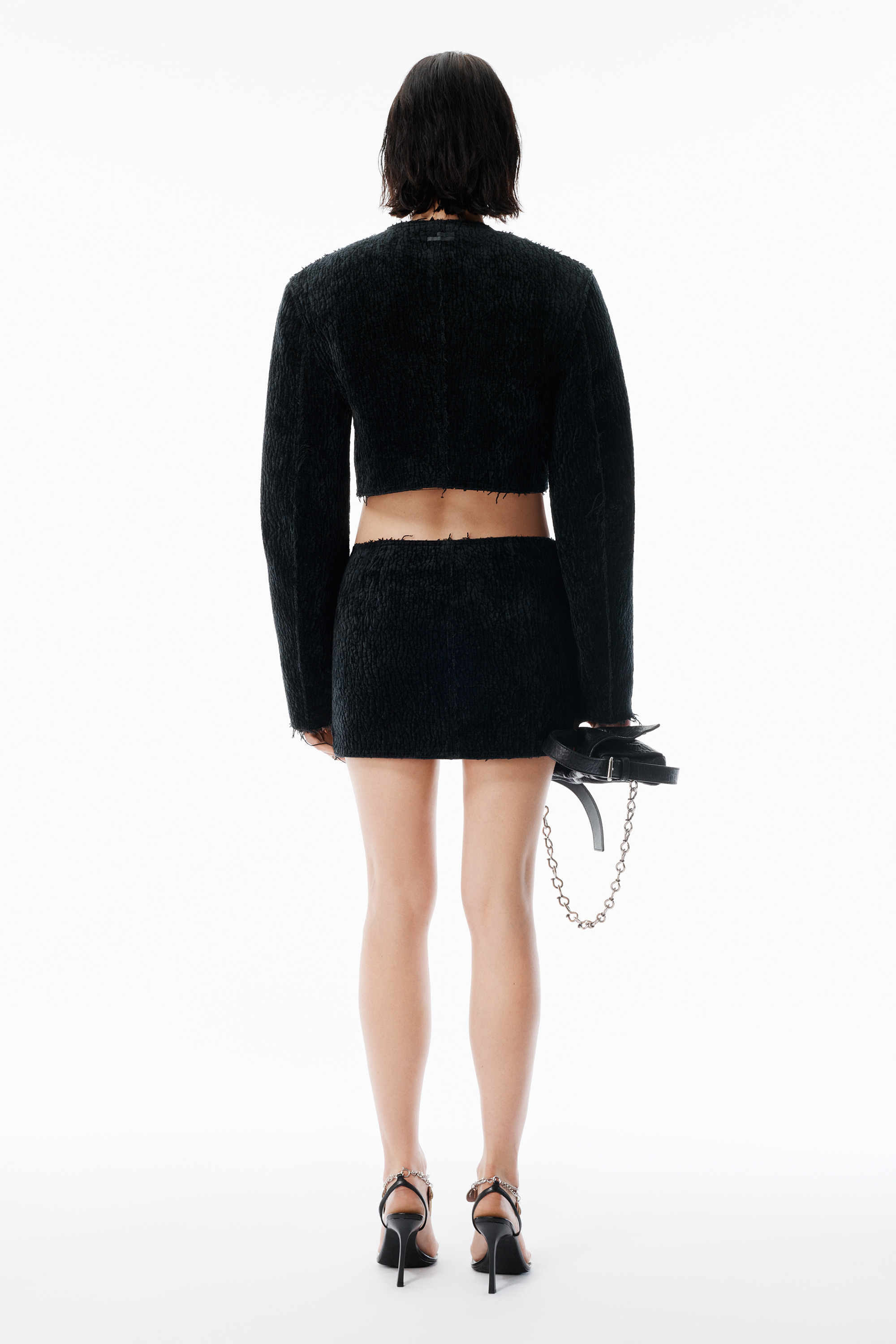 Black Bubble Grain Velvet Cropped Jacket - 4