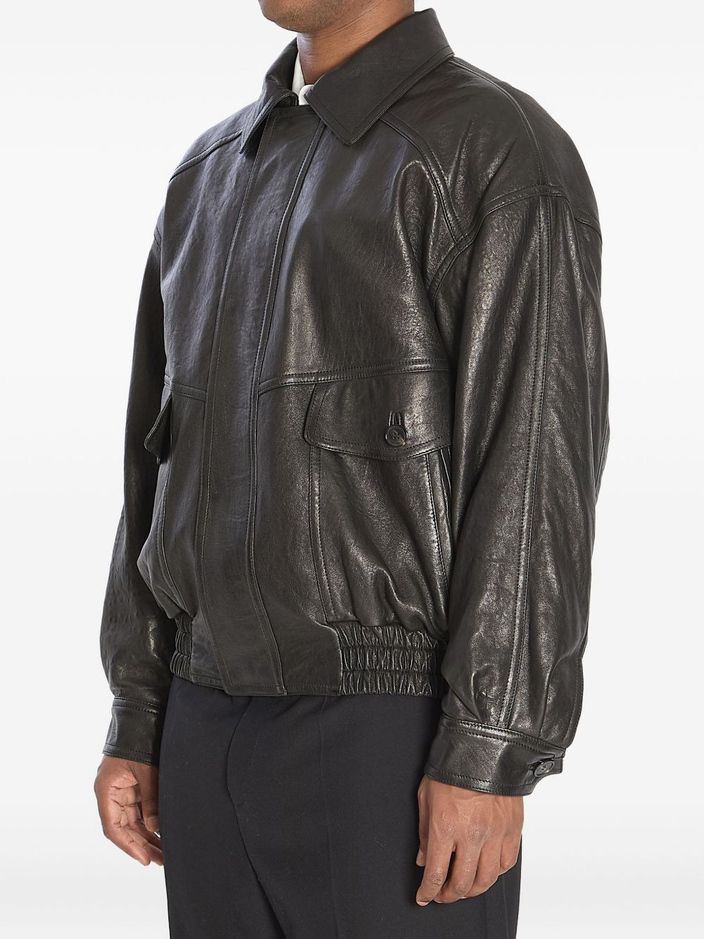 leather flap-pocket jacket - 3