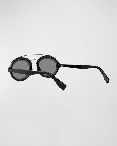 FENDI Men's Acetate Double-Bridge Oval Sunglasses outlook