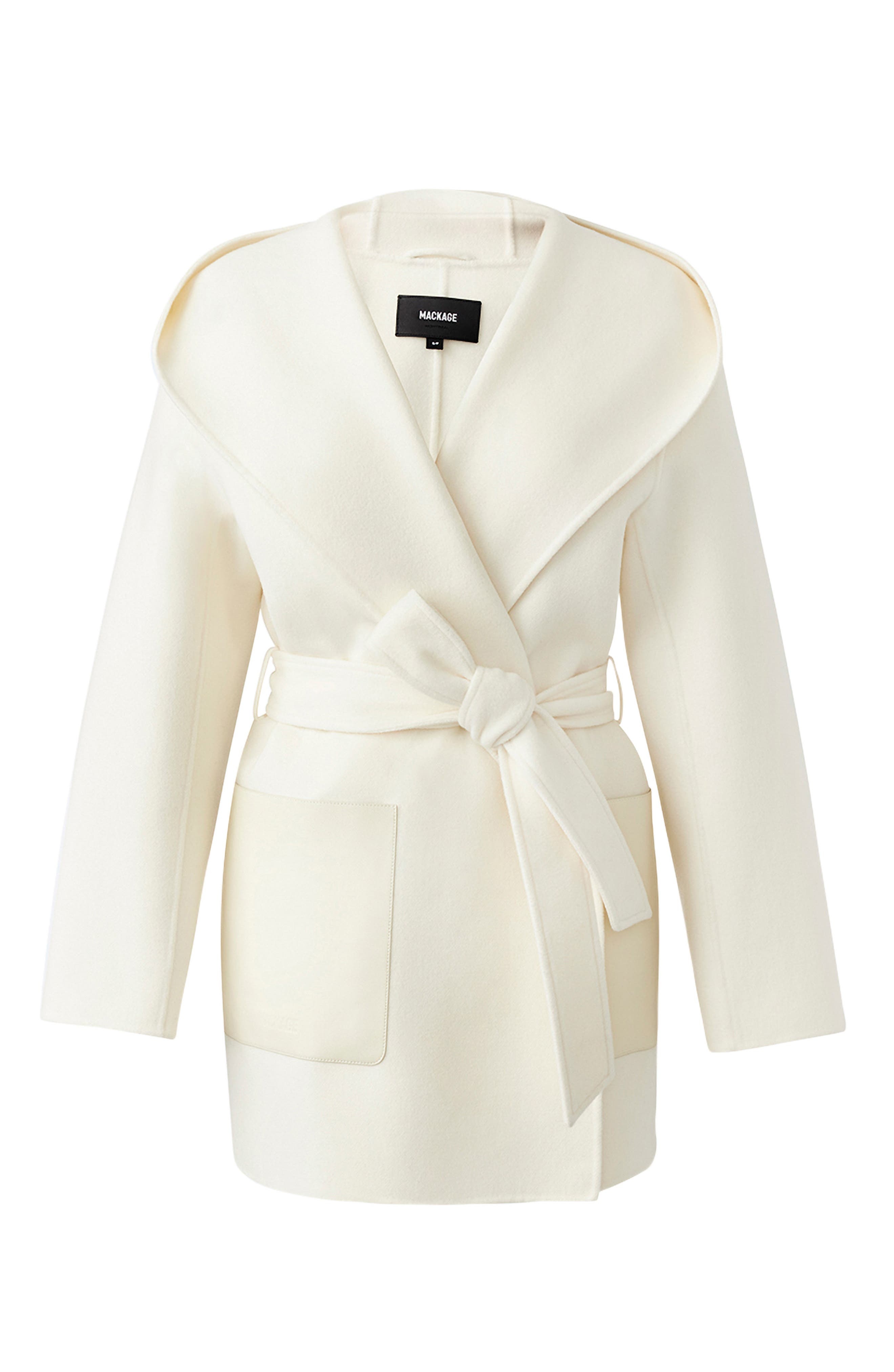Mackage Azra Belted Double Face Wool Wrap Coat in Cream at Nordstrom - 5