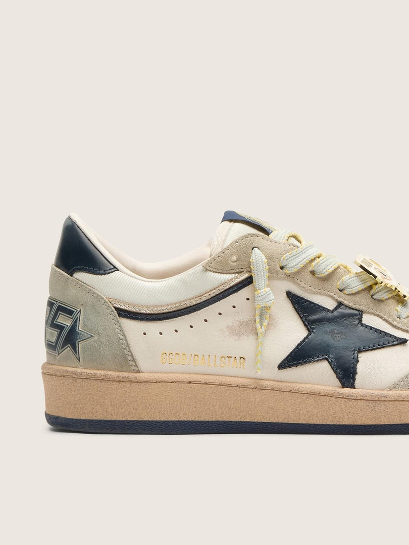 Men’s Ball Star LTD in white leather and light grey suede with dark blue star and Skins 5