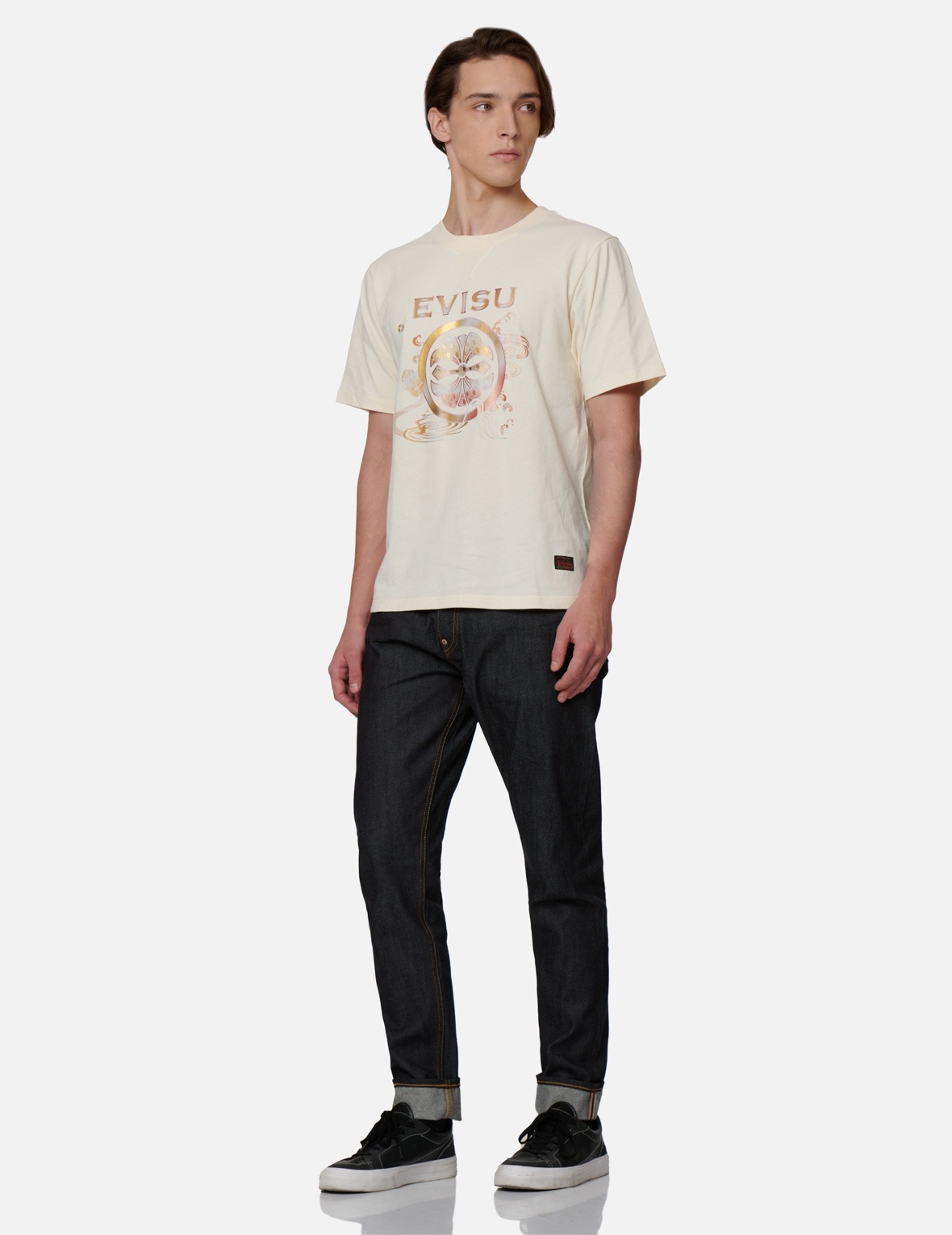 JAPANESE-PATTERN KAMON AND LOGO EMBROIDERY CARROT-FIT JEANS #2017 - 4