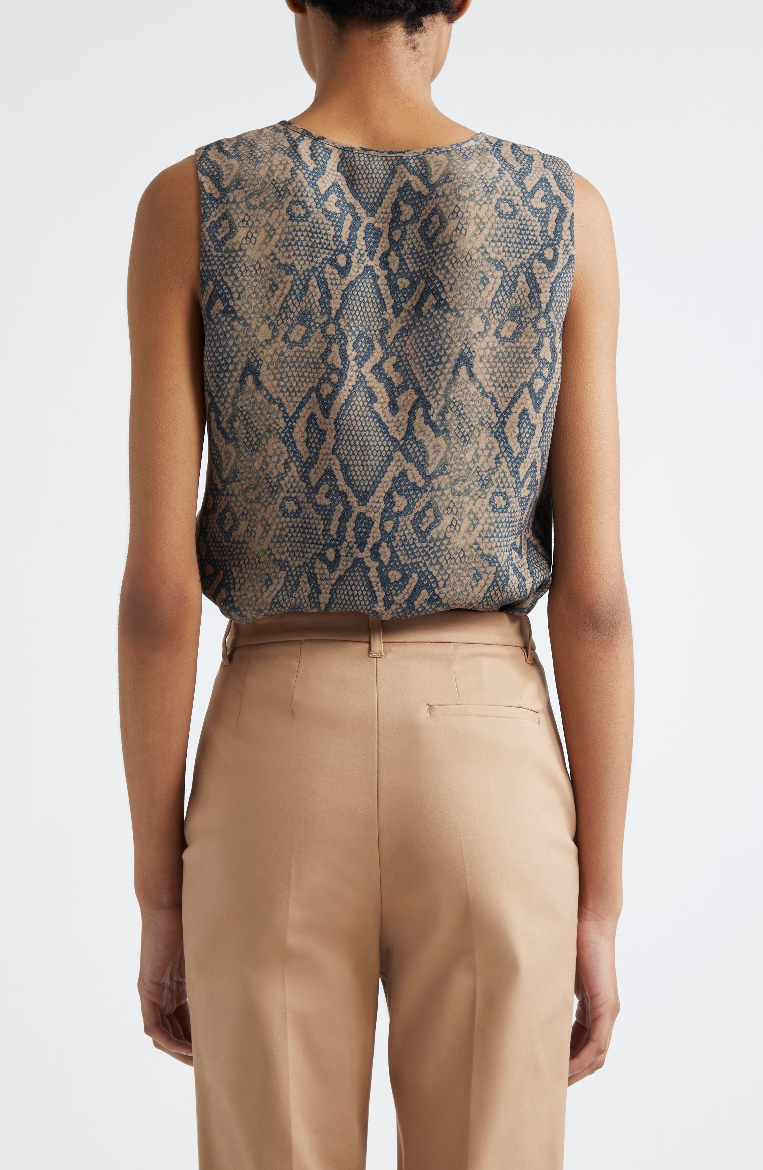 Emporio Armani Snakeskin Print Tie Neck Sleeveless Top in Multi at Nordstrom - 2