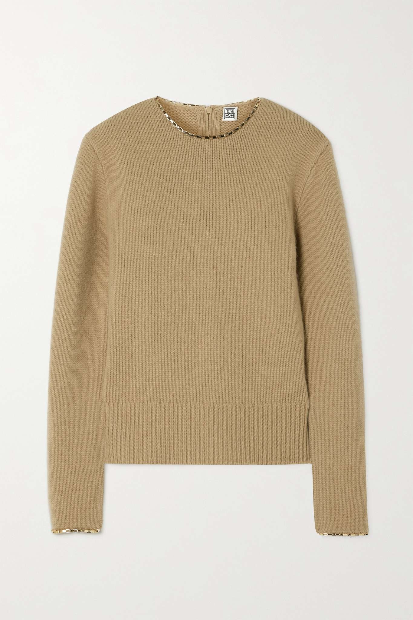 Chain-embellished wool and cashmere-blend sweater - 1