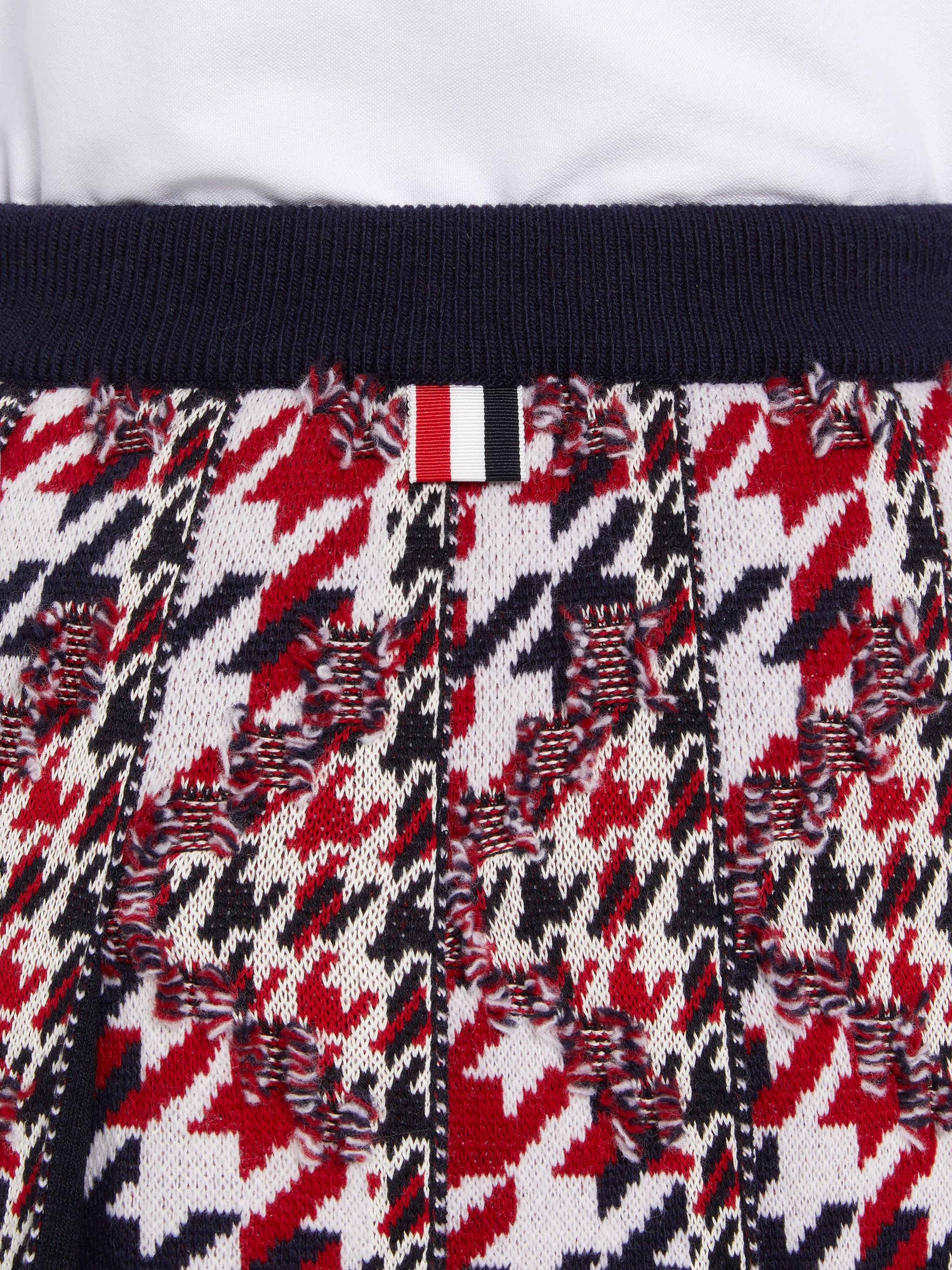 Multicolor Frayed Houndstooth Wool Cotton Jacquard Pleated Below-the-Knee Skirt - 6