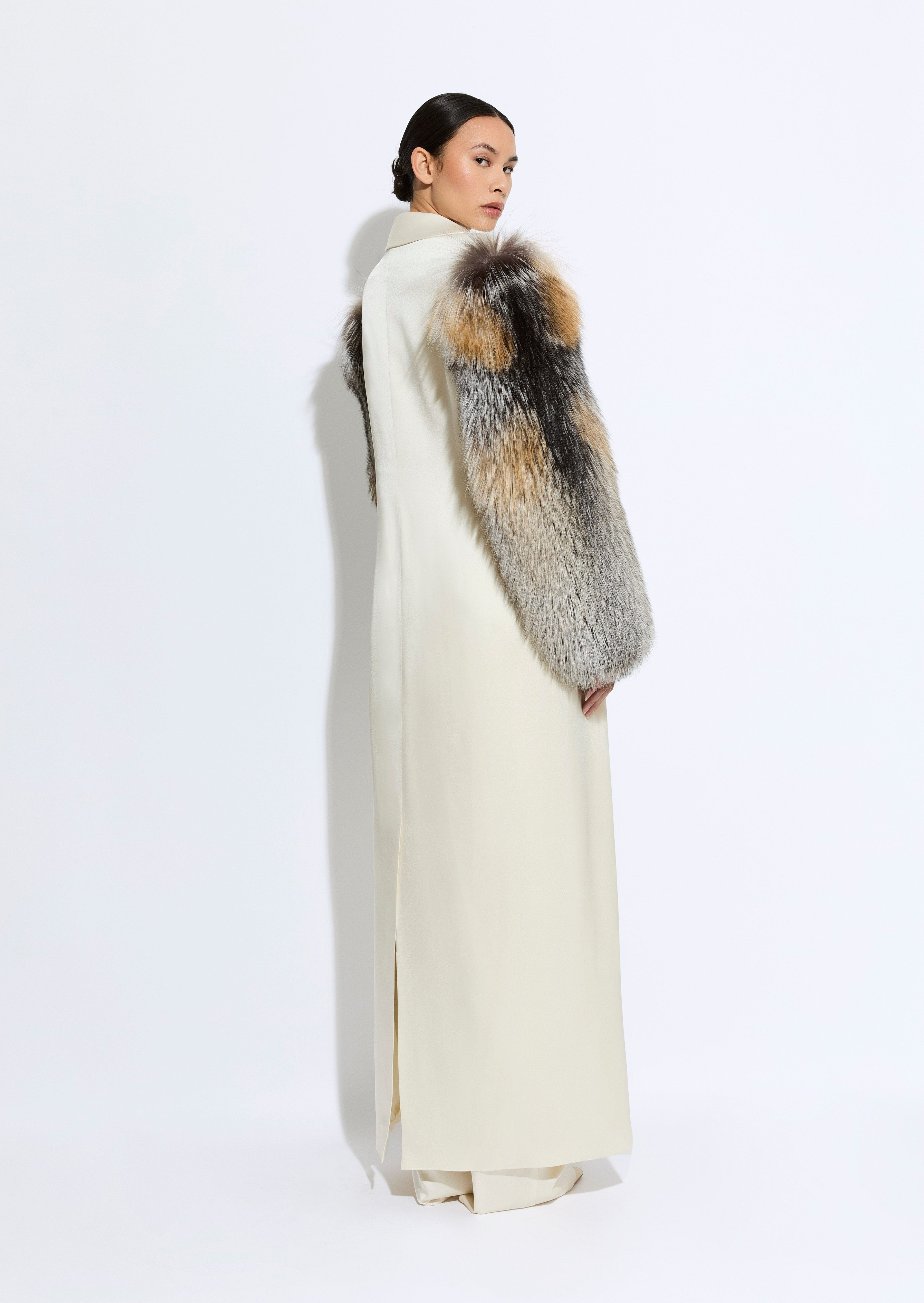 Satin Double Breasted Coat With Fur - 5