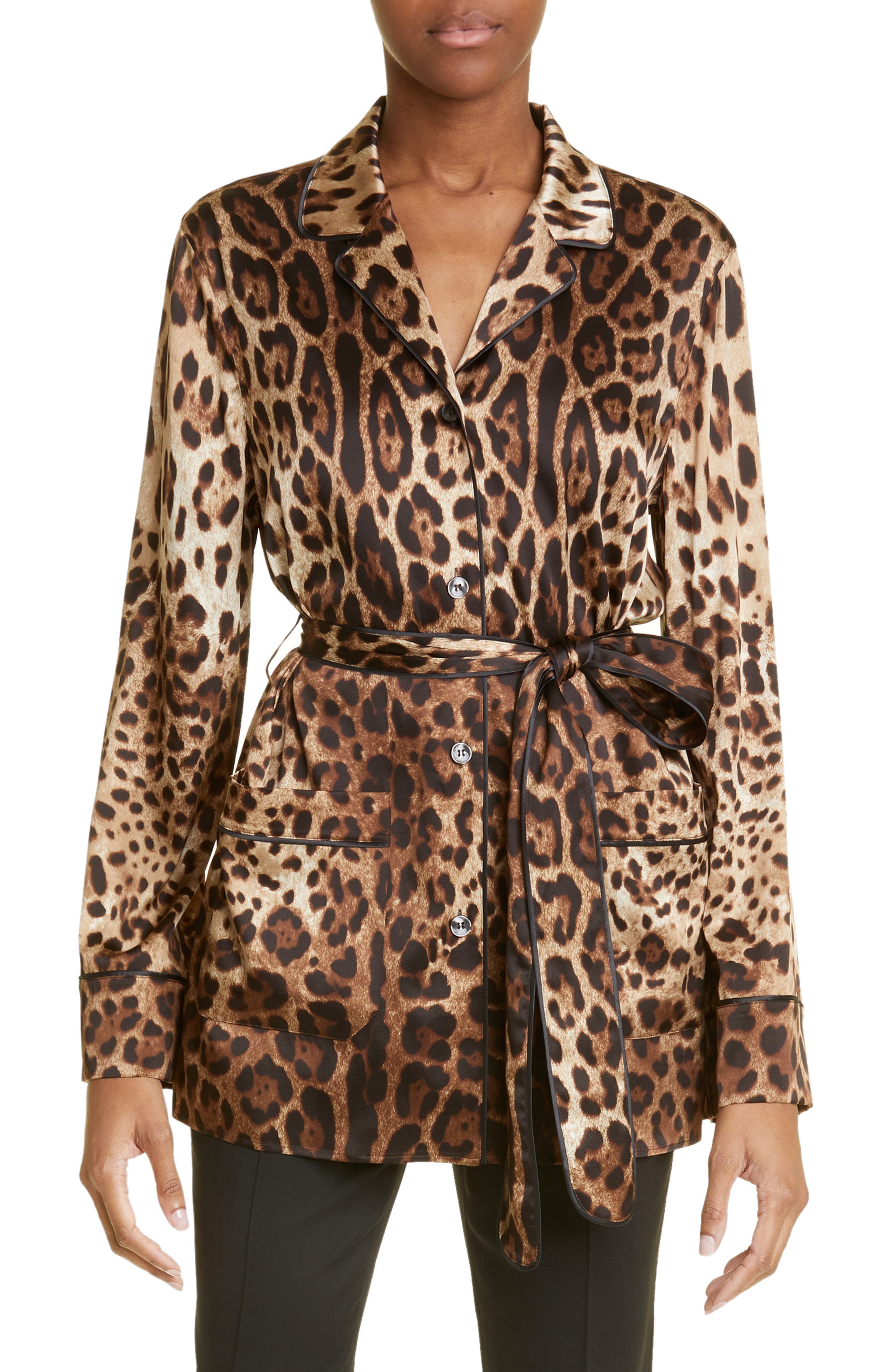 Leopard Print Satin Blouse - 1