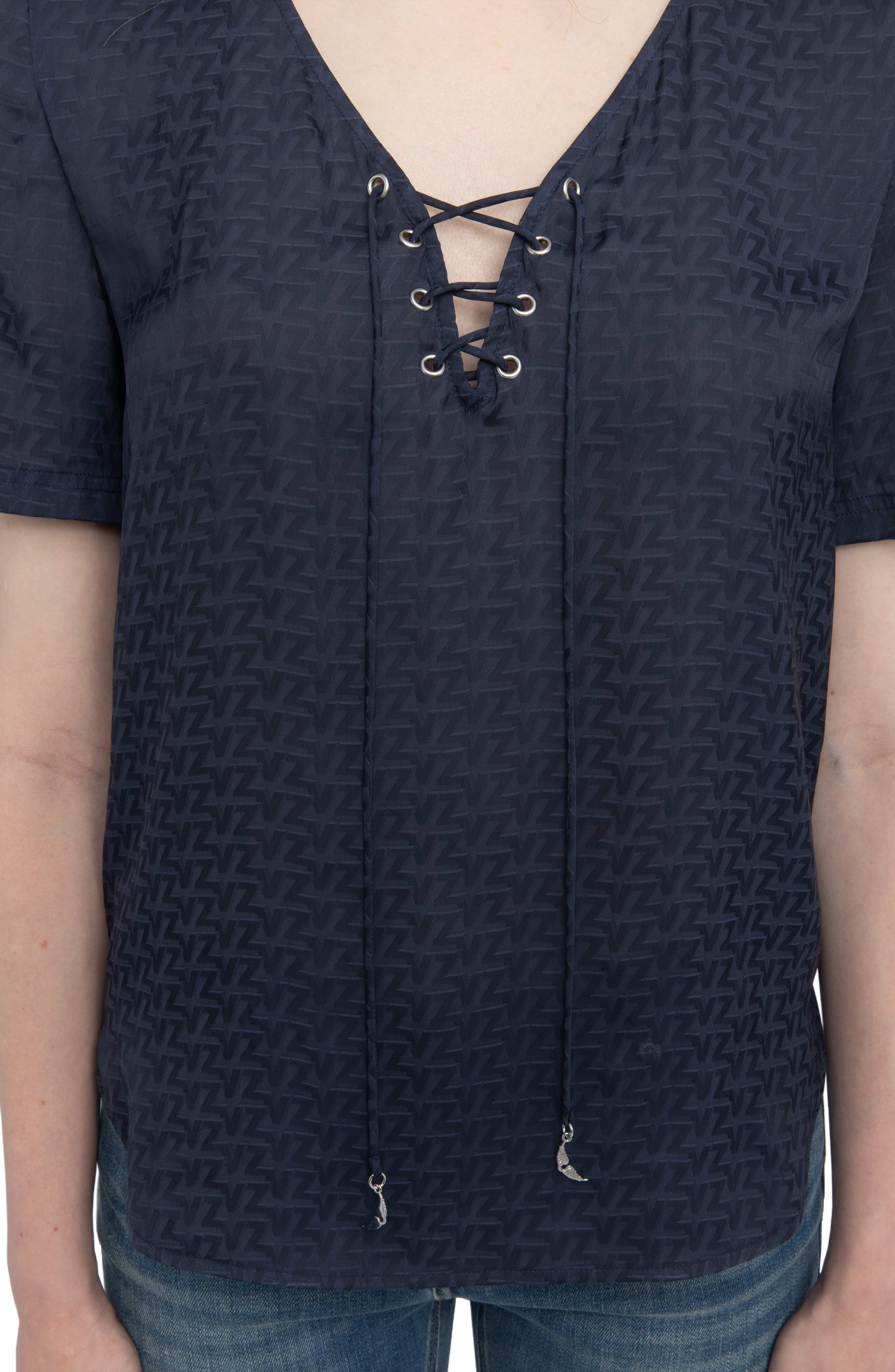 Zadig & Voltaire Terzo Lace-Up Satin Top in Encre at Nordstrom - 4