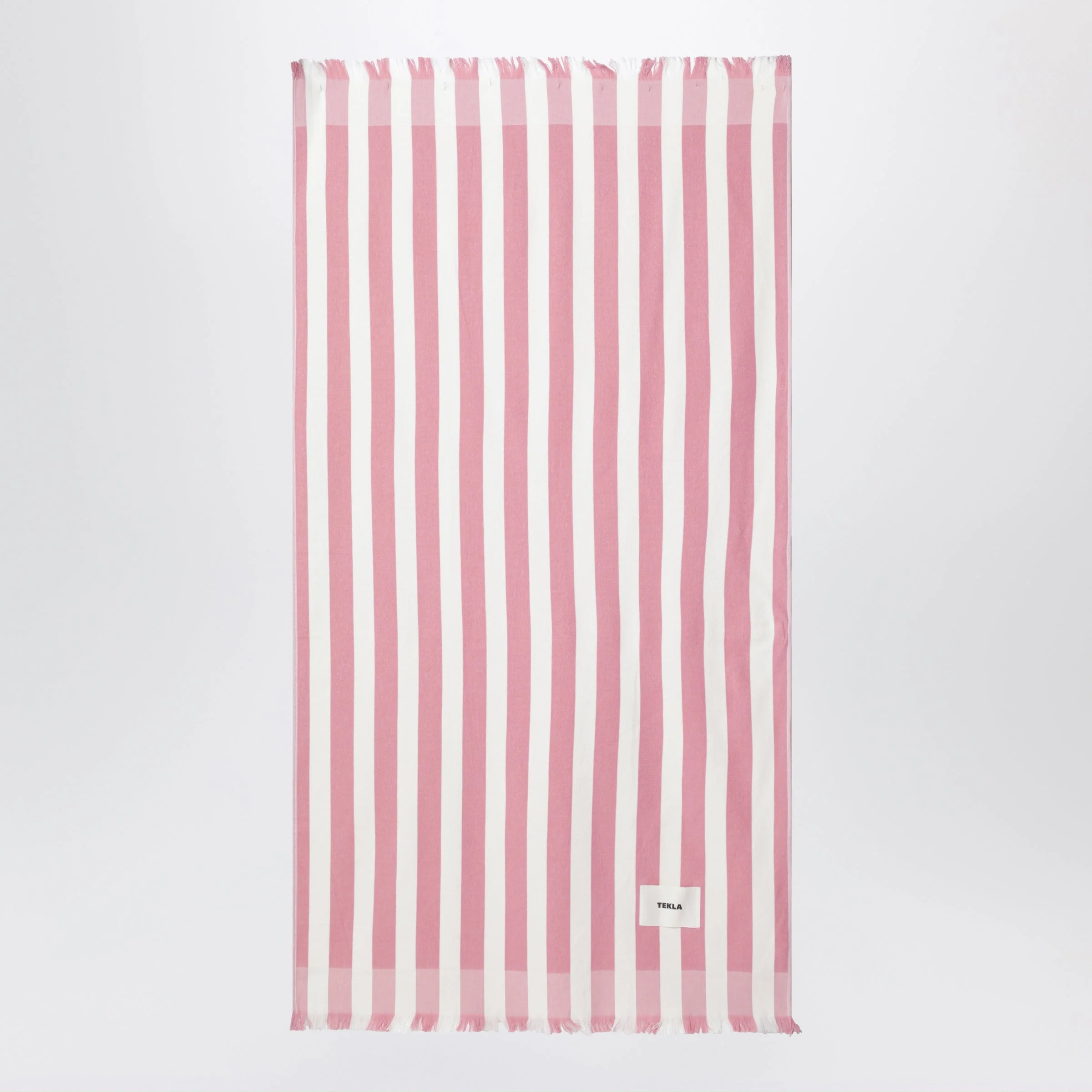 Pink/white striped beach towel - 1