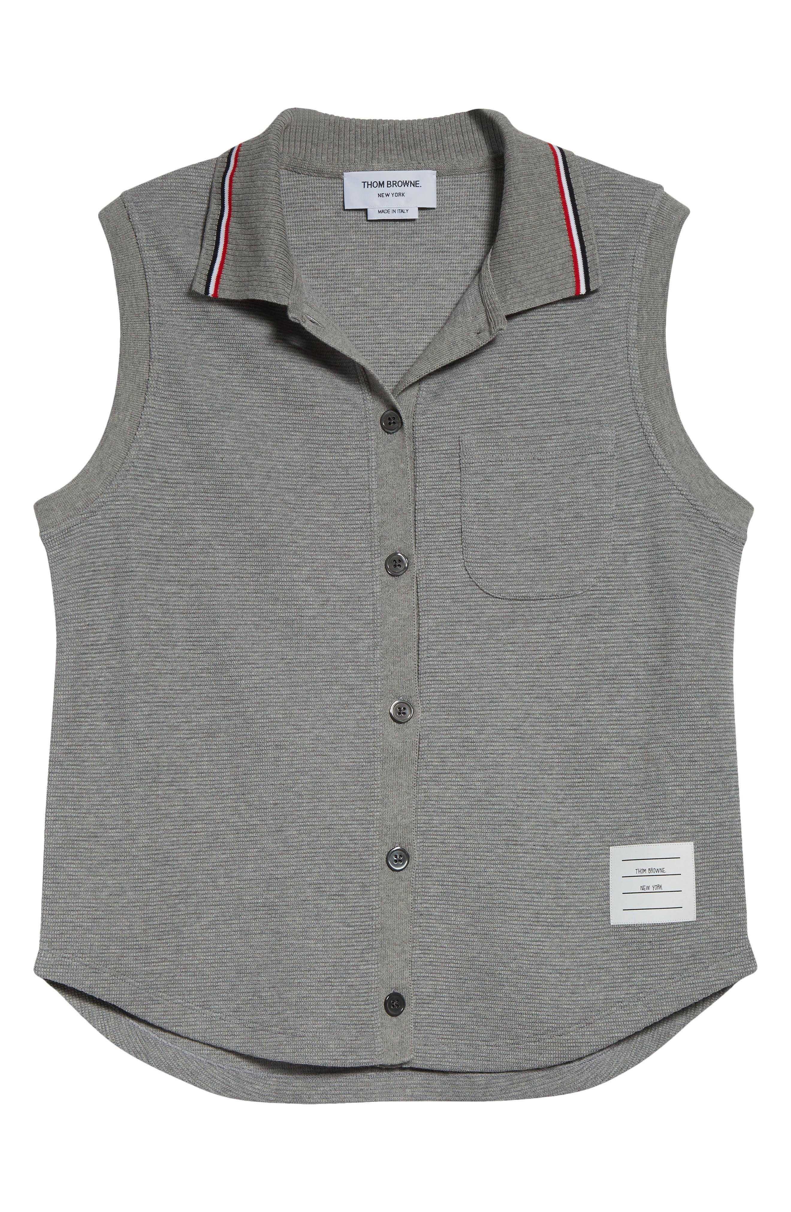 Thom Browne Cotton & Silk Sleeveless Button-Up Shirt in Light Grey at Nordstrom - 6