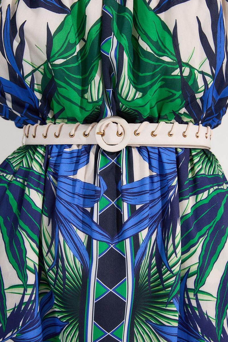 Voile Mirrored Floral Woven Bardot Midi Dress 4