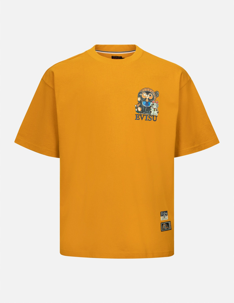 TANUKI AND FORTUNE CAT PRINT LOOSE FIT T-SHIRT 1