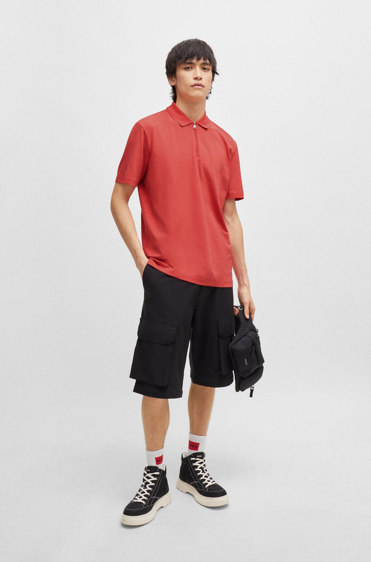 COTTON-BLEND POLO SHIRT WITH ZIP PLACKET - 4
