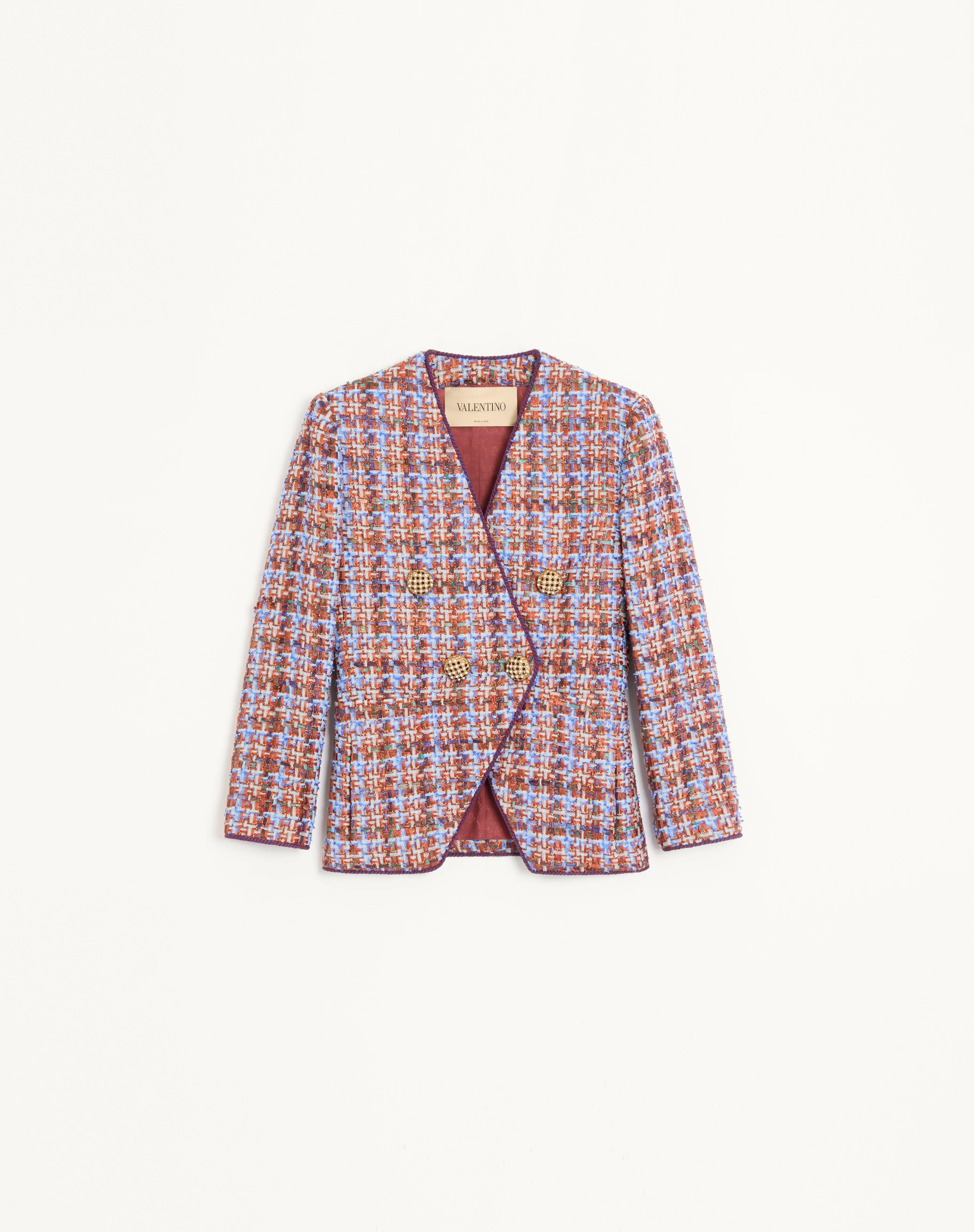 VALENTINO DOUBLE-BREASTED JACKET IN MULTICOLOR FRAYED TWEED - 1