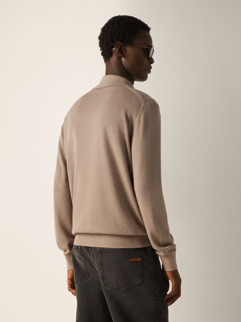 LIGHT TAUPE MÉLANGE CASHMERE AND SILK POLO SHIRT 6