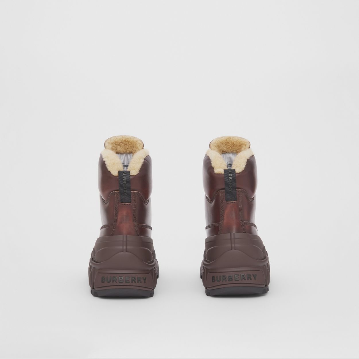 Shearling and Leather Lace-up Boots - 6