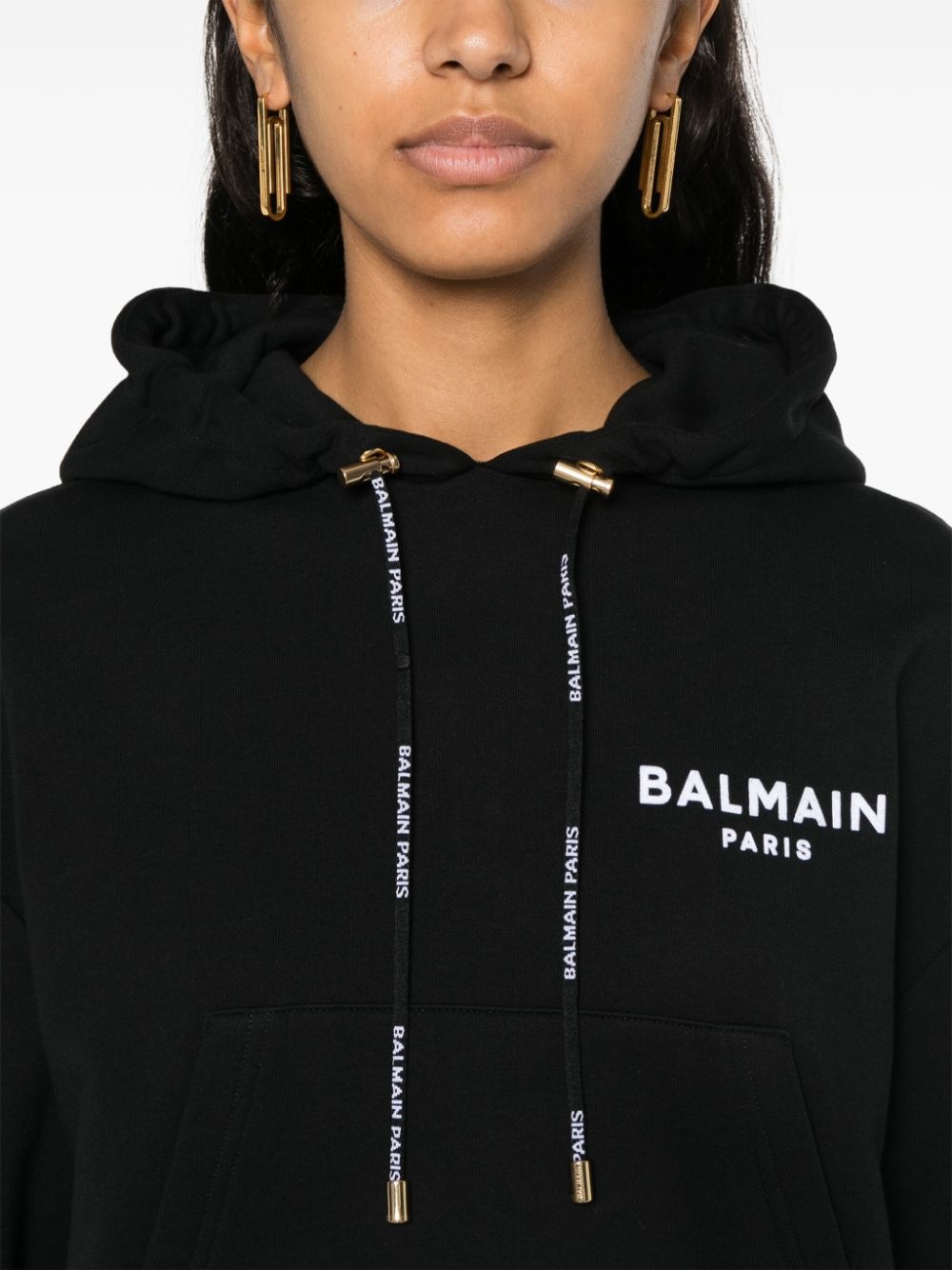flocked-logo cotton hoodie - 5