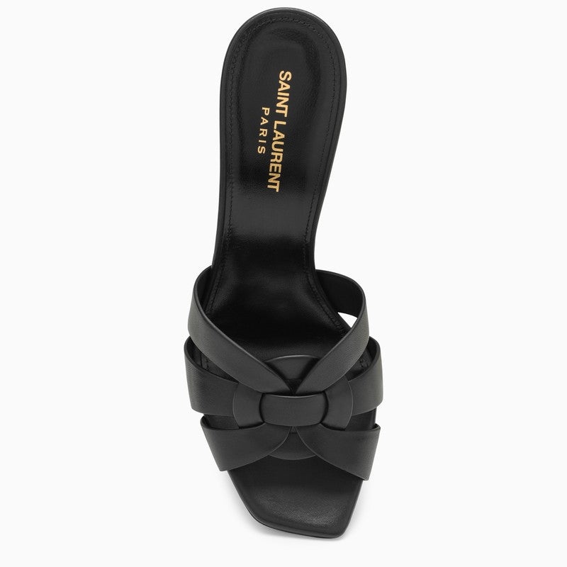 Saint Laurent Tribute Black Leather Heeled Mule Women - 3