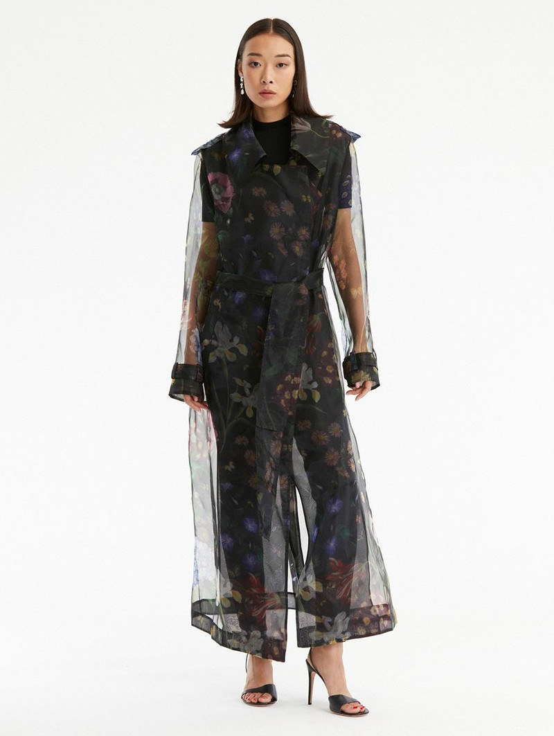 MULTI FLORAL GOSSAMER TRENCH COAT 1