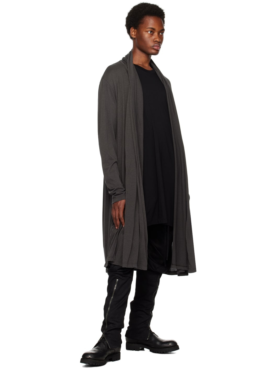 Gray Open Front Cardigan - 4