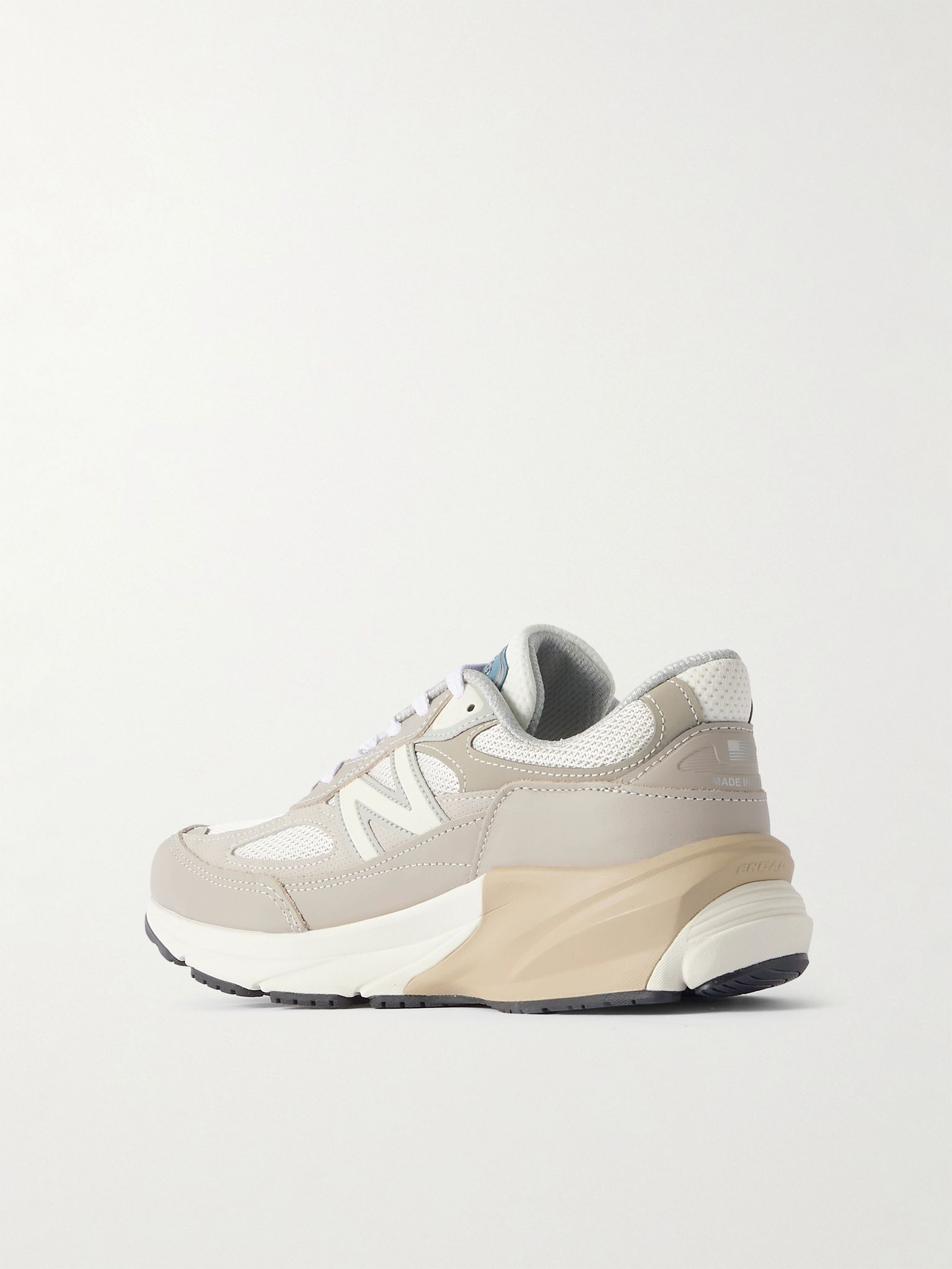 990v6 Leather-Trimmed Mesh Sneakers Beige - 4